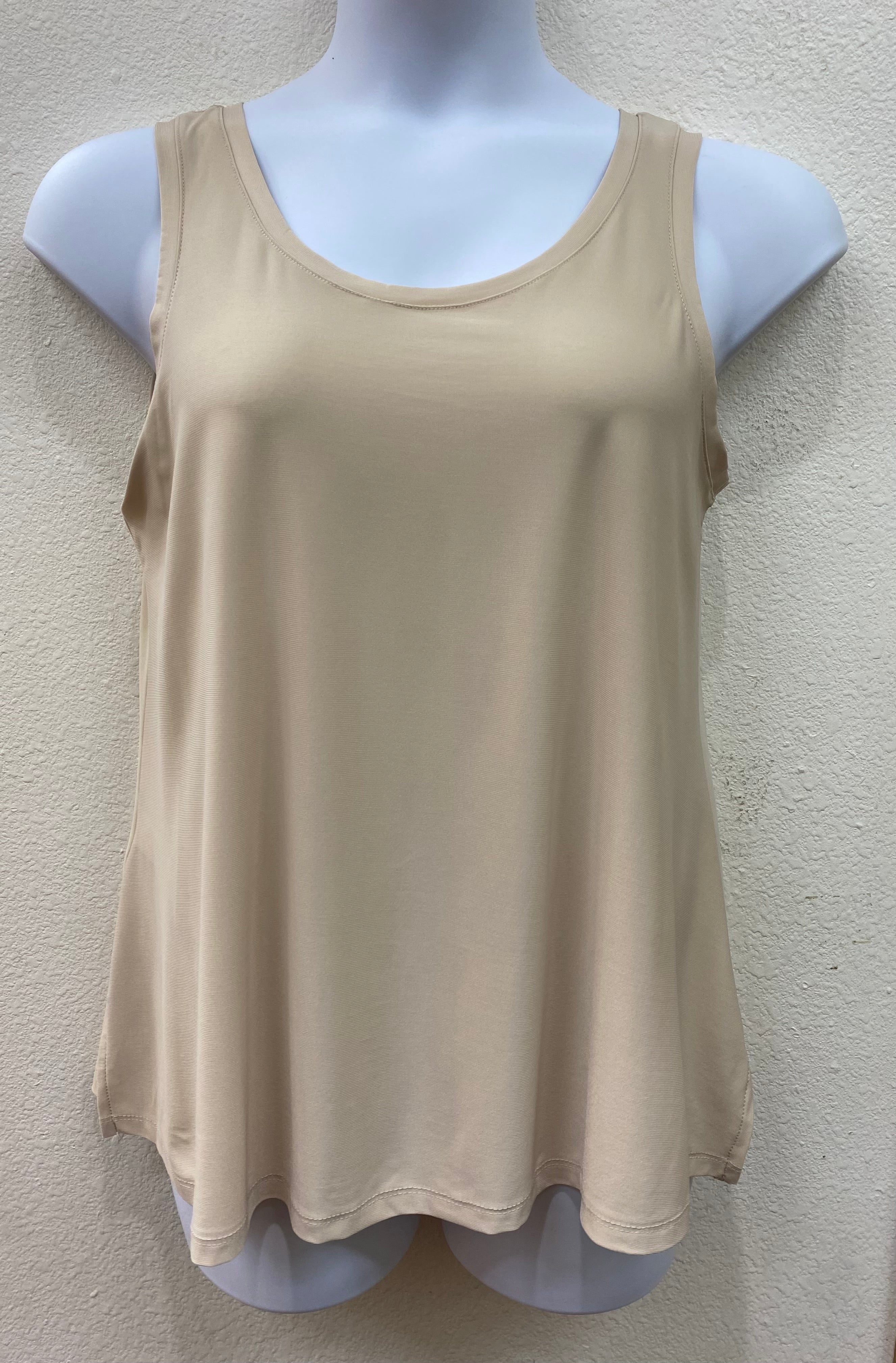 Beige V-Neck to Round Neck Reversible Tank Top