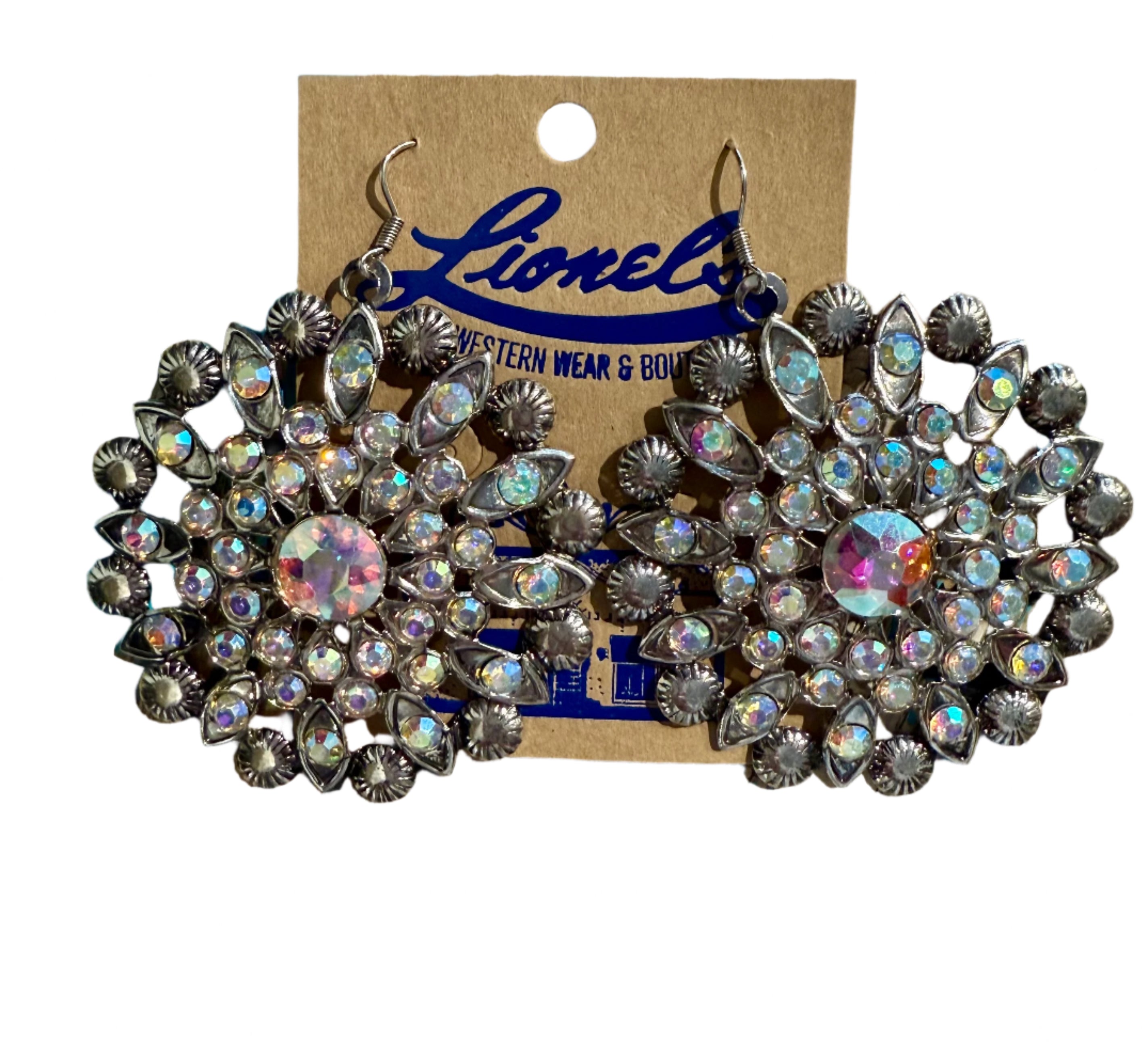 Multi AB Crystals on Circular Link Concho Earrings/2