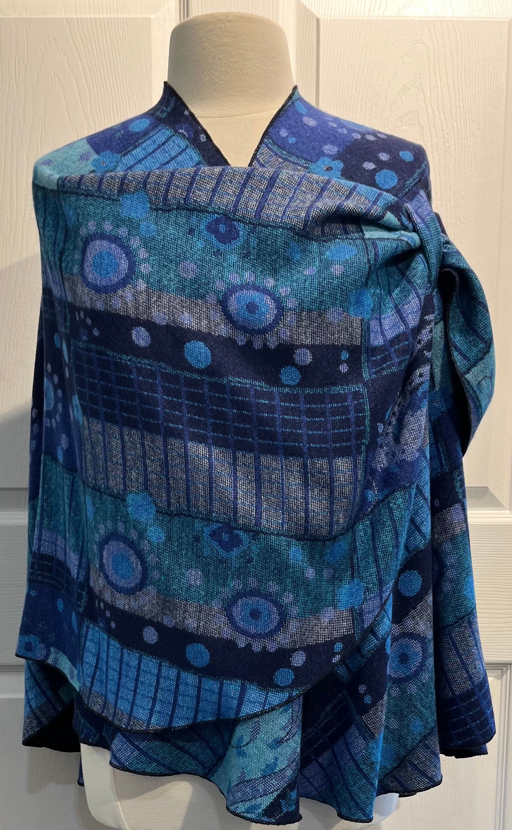 Blue & Turquoise Reverses to Black Cashmere Shawl