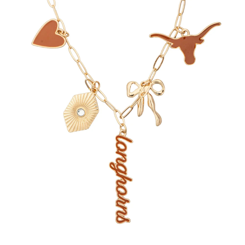Texas Longhorns Paper Clip Charm Collector Necklace in Shiny Gold