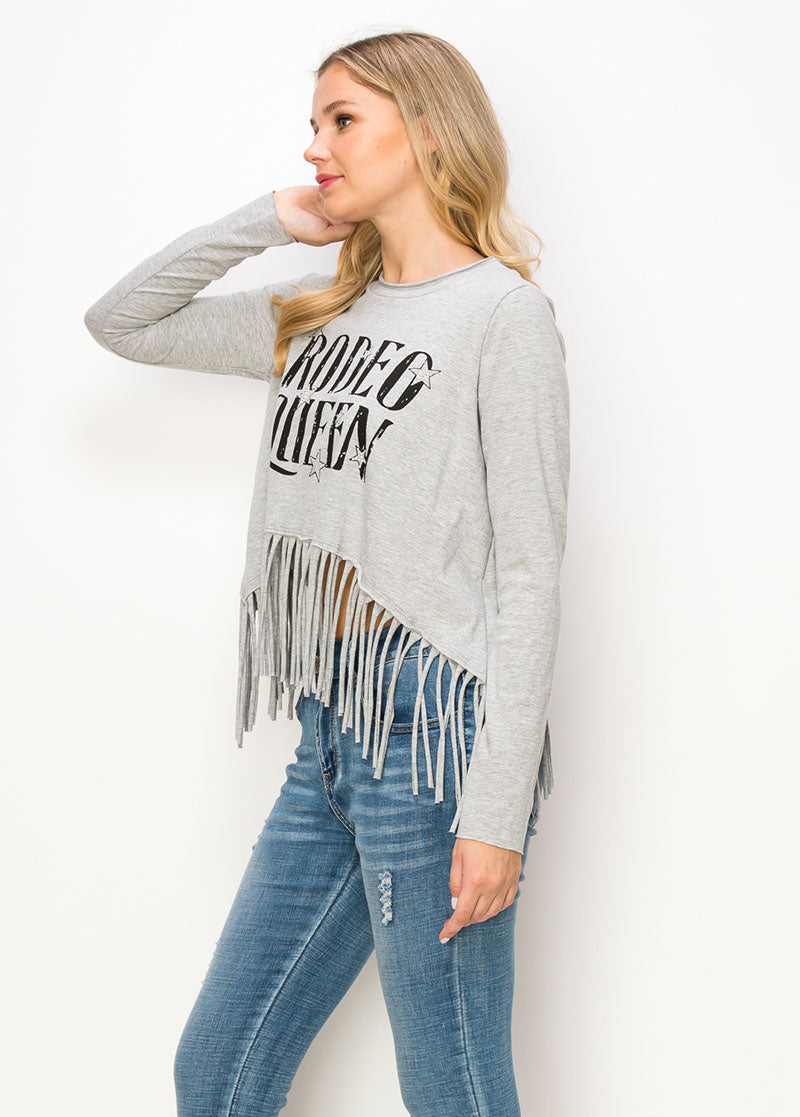 Rodeo Queen Long Sleeve Fringe Top