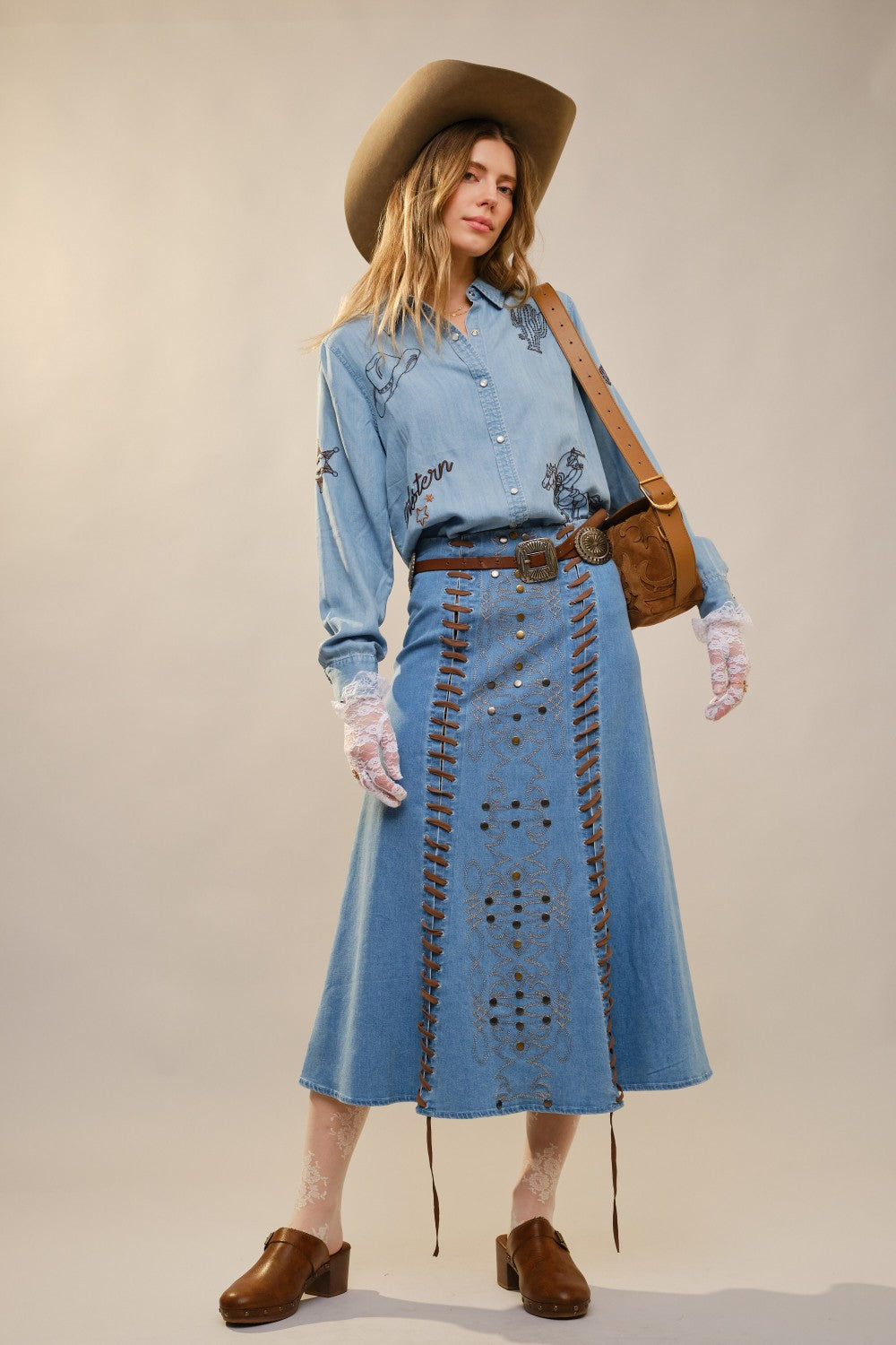 Wild West Embroidered Chambray Button Shirt