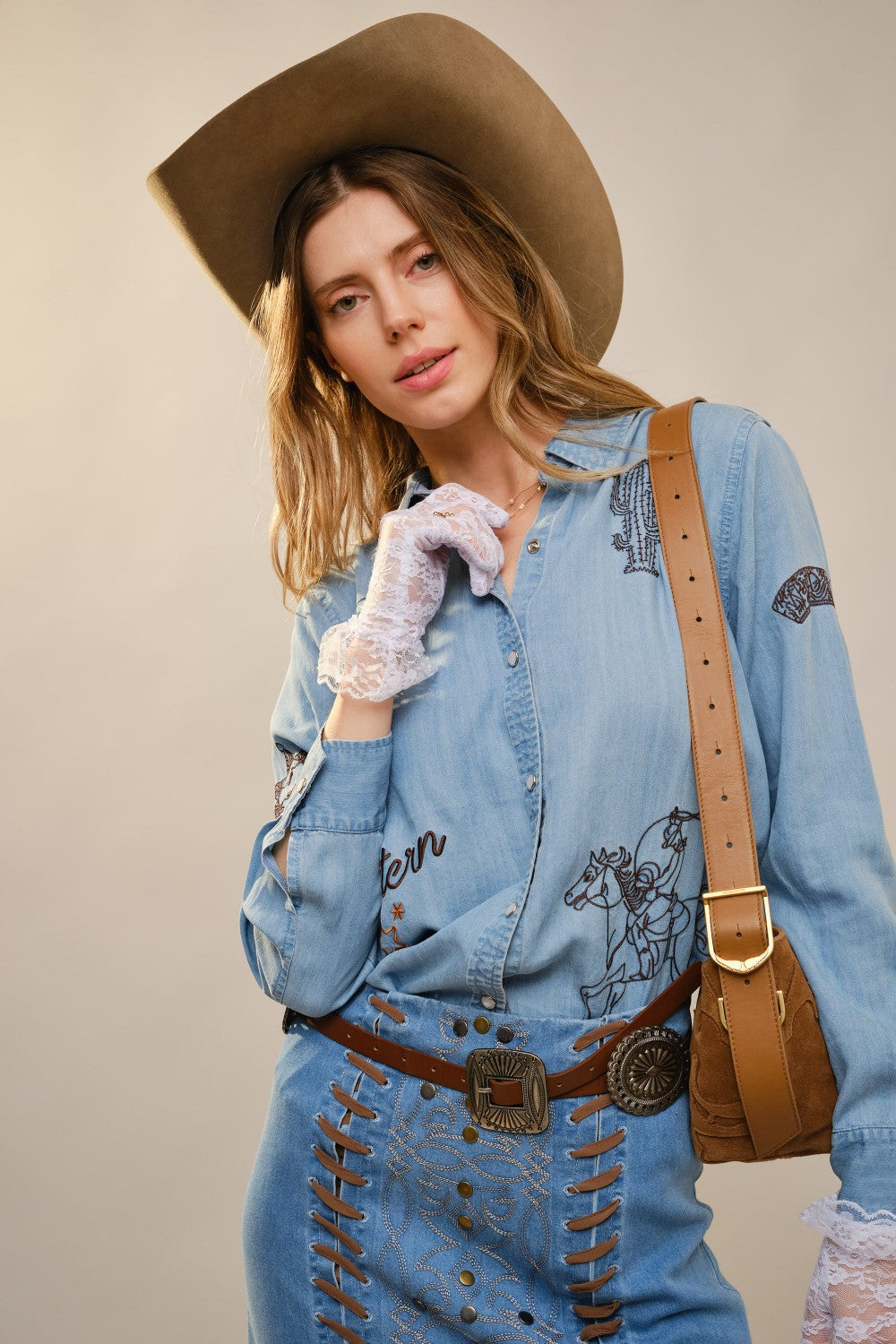 Wild West Embroidered Chambray Button Shirt