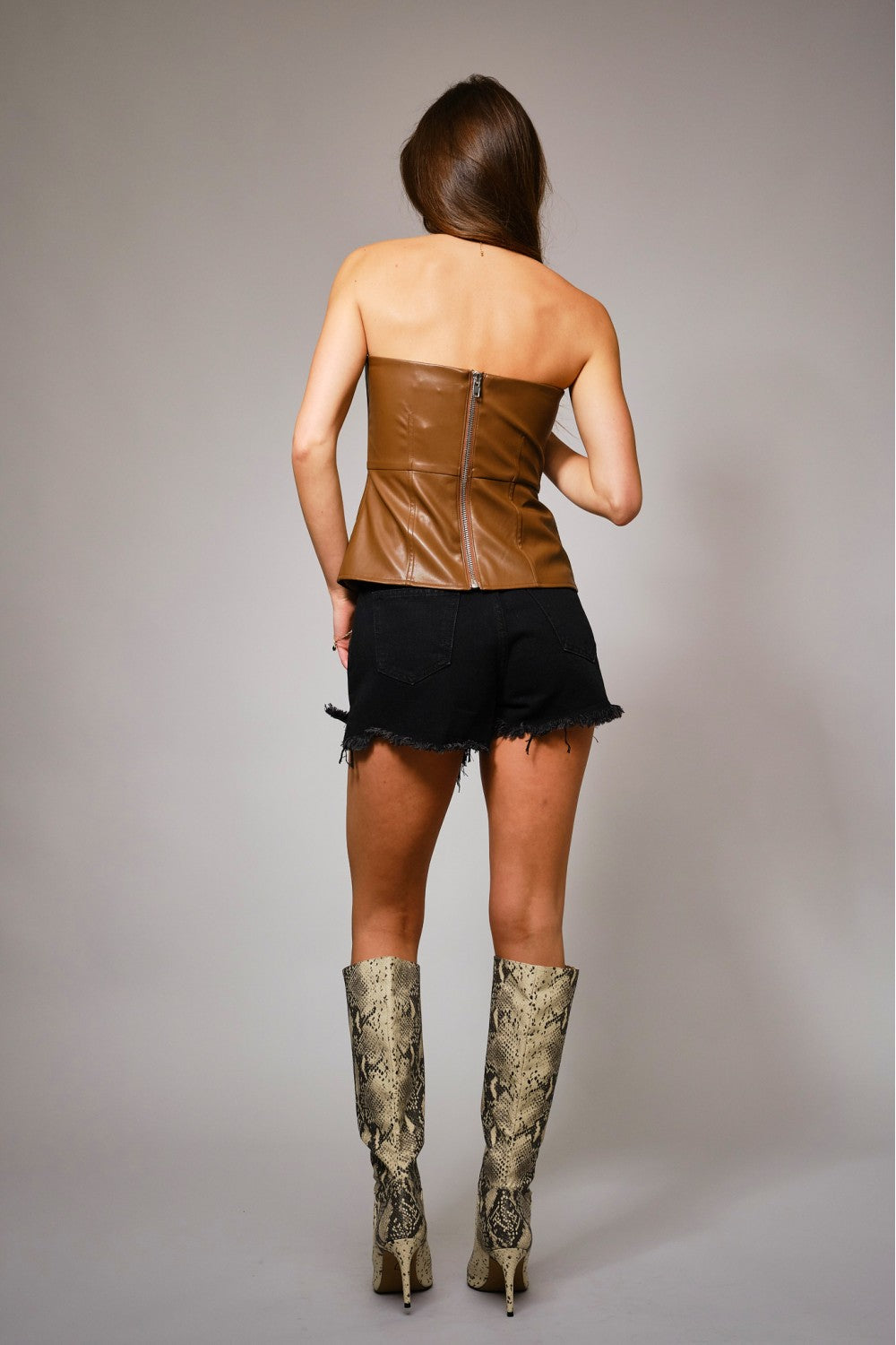 Western Embroidered Faux Leather Tube Top