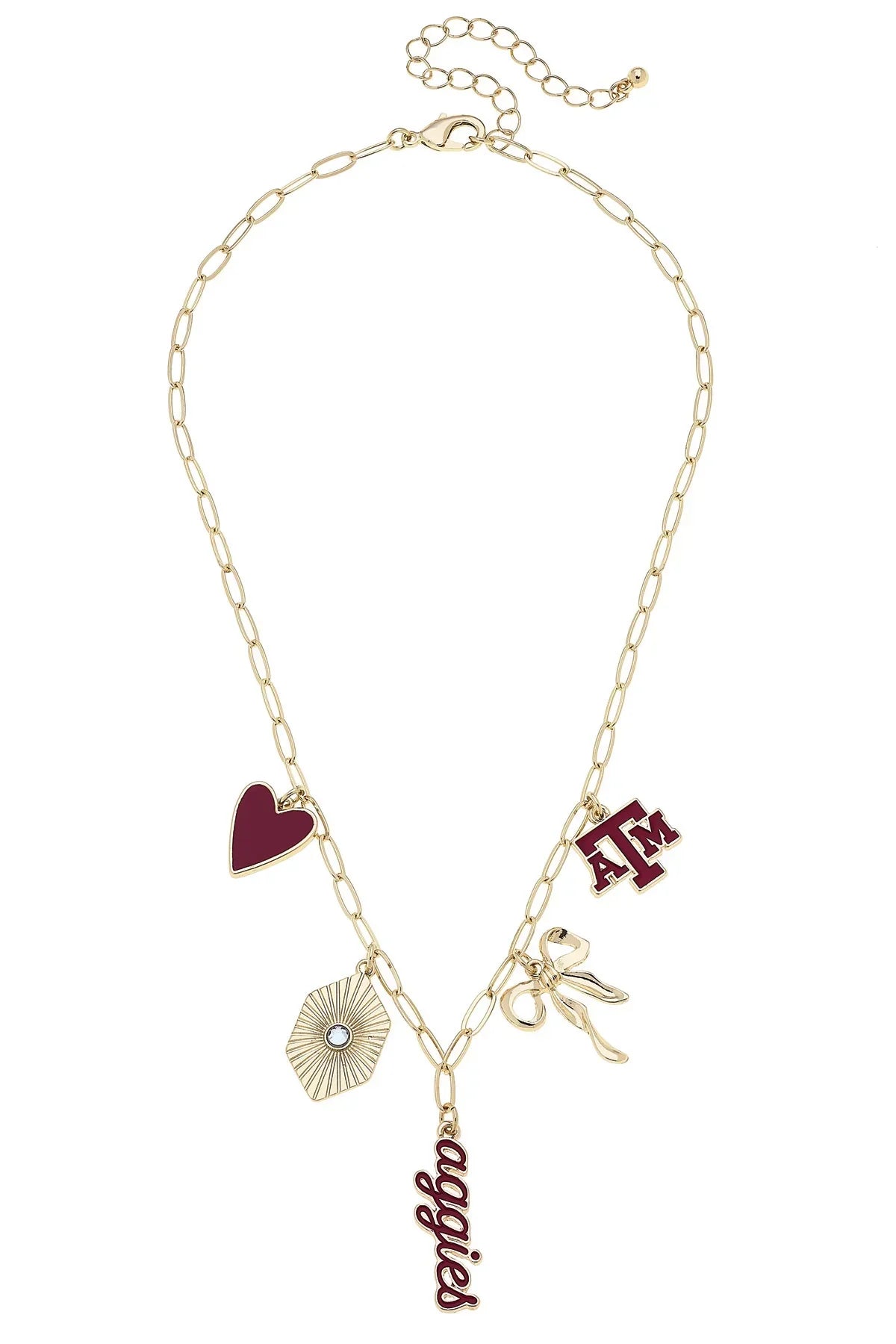 Texas A&M Aggies Paper Clip Charm Collector Necklace in Shiny Gold