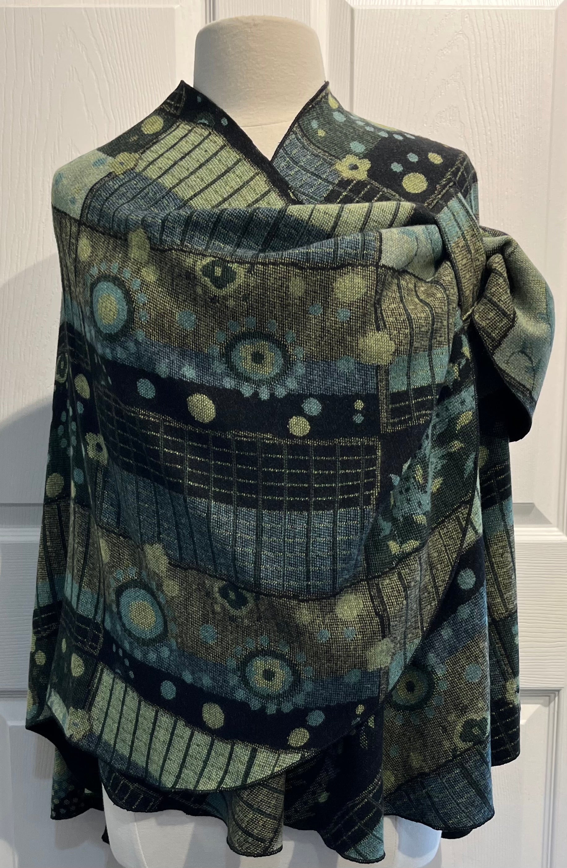 Green Shades Reverses to Black Cashmere Shawl