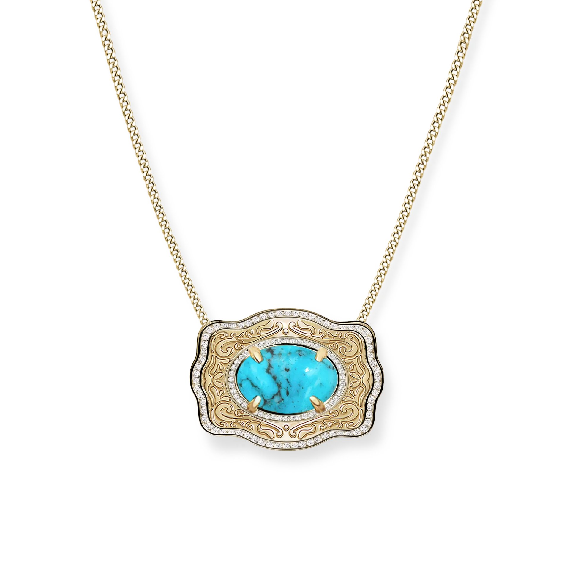 SpurWest Belt Buckle Necklace (Oasis) - Curb Chain - Gold