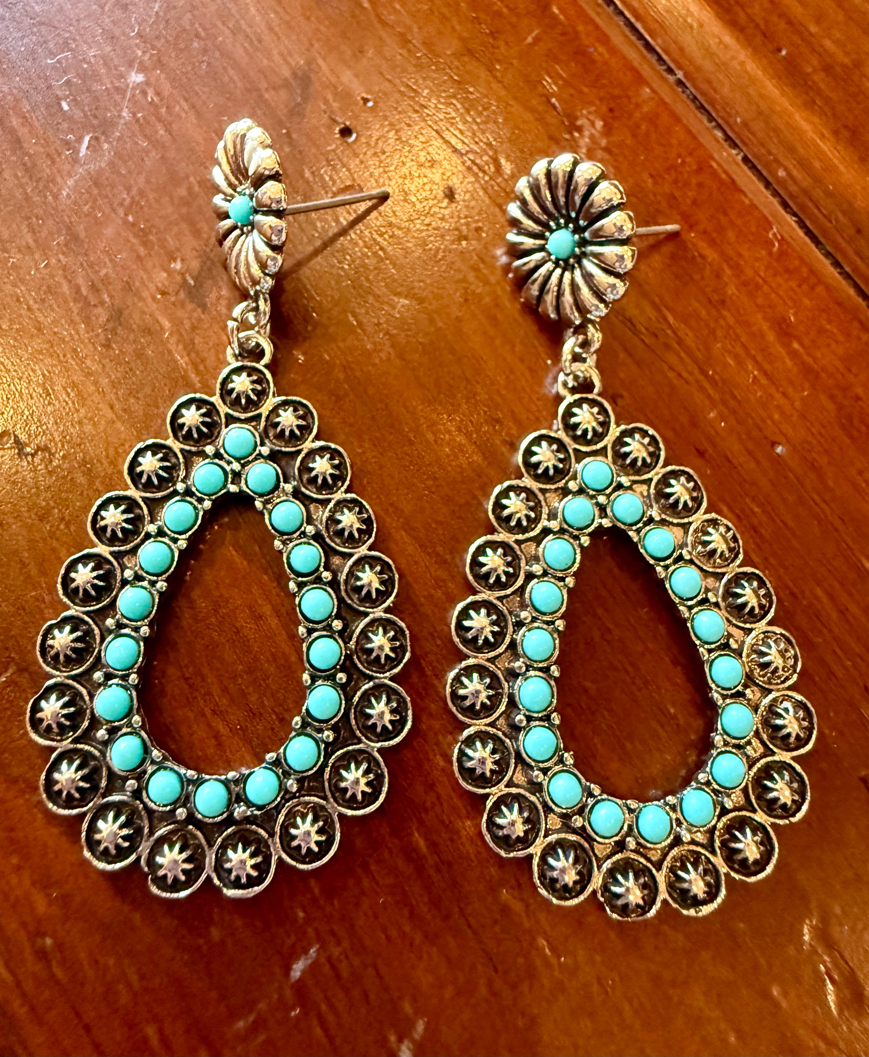 Silver & Turquoise Teardrop Fashion Earrings