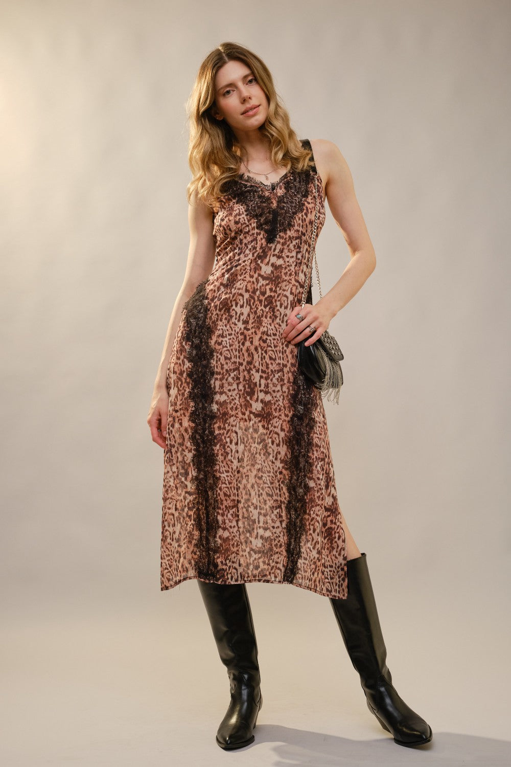 Leopard Lace Slip Midi Dress