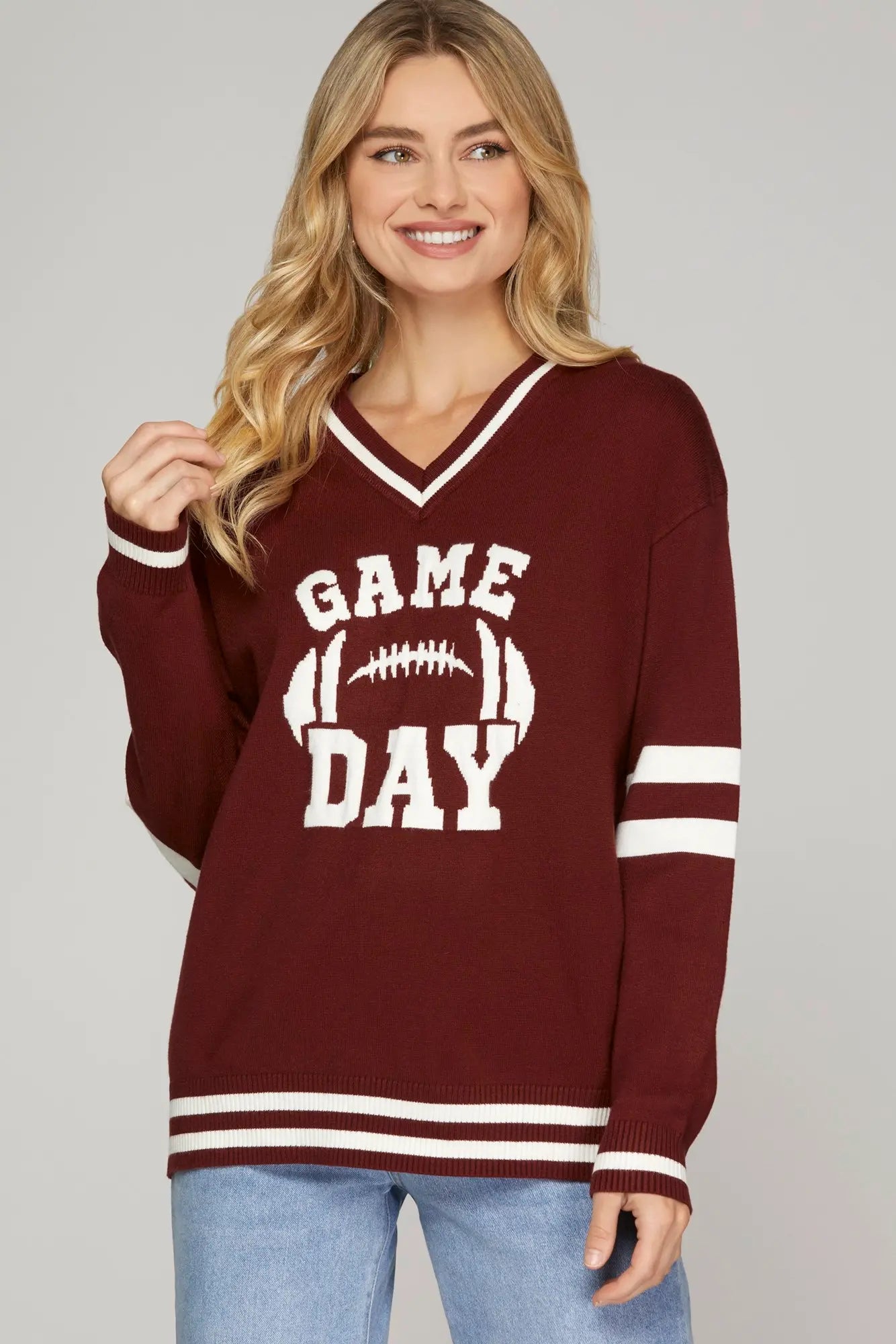 Game Day Football Garnet/White Sweater Top