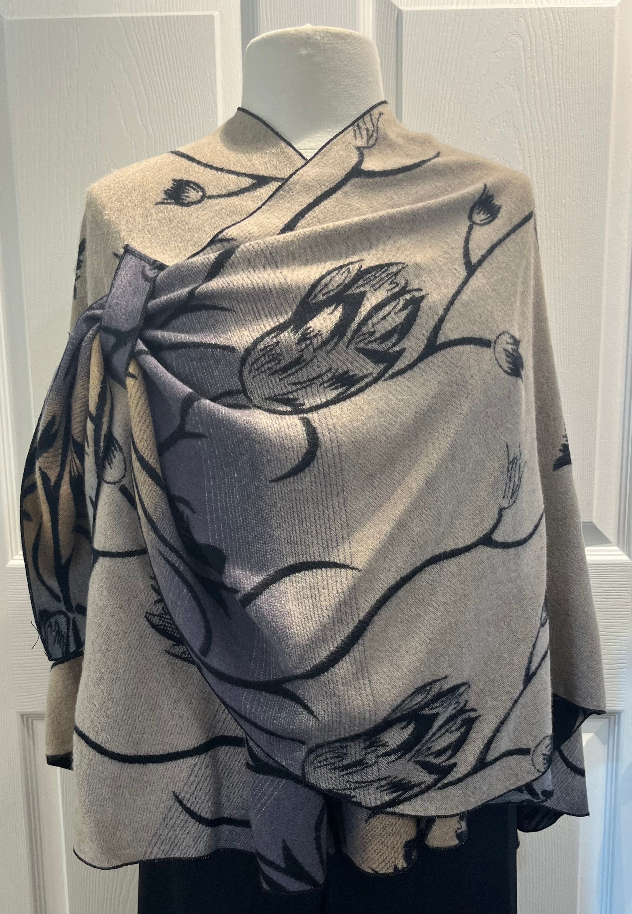 Black & Khaki Tulip Reversible Cashmere Shawl