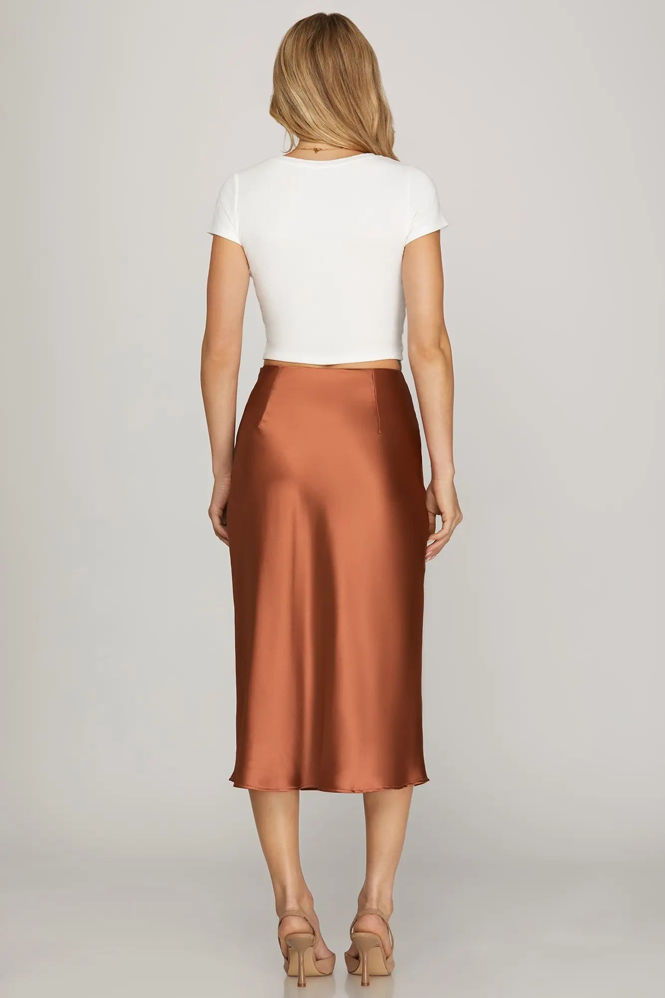 Satin Copper Midi Skirt