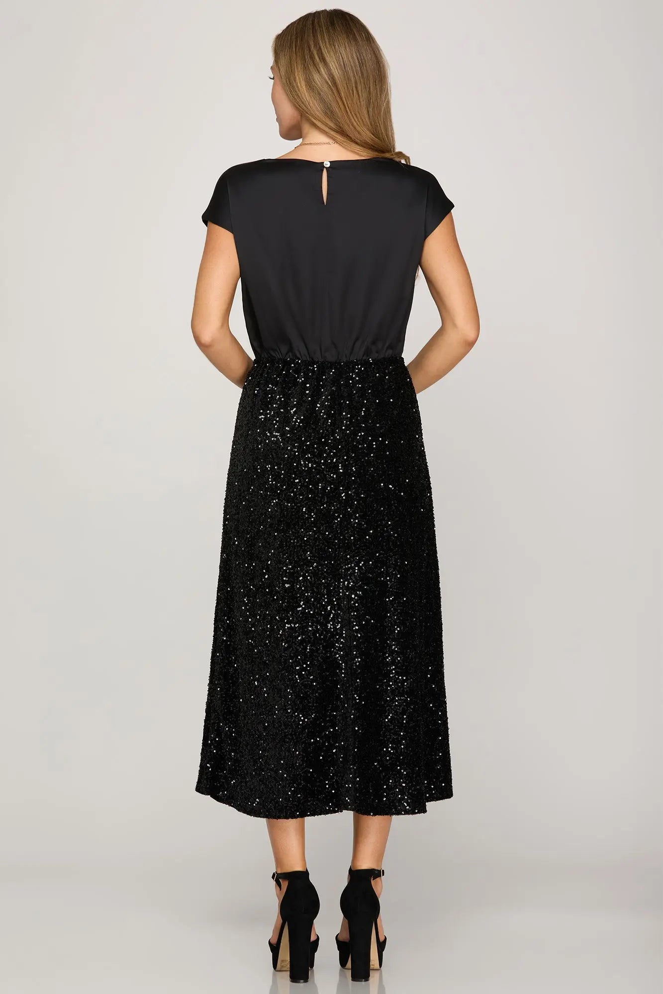 Midnight Sequin Midi Dress