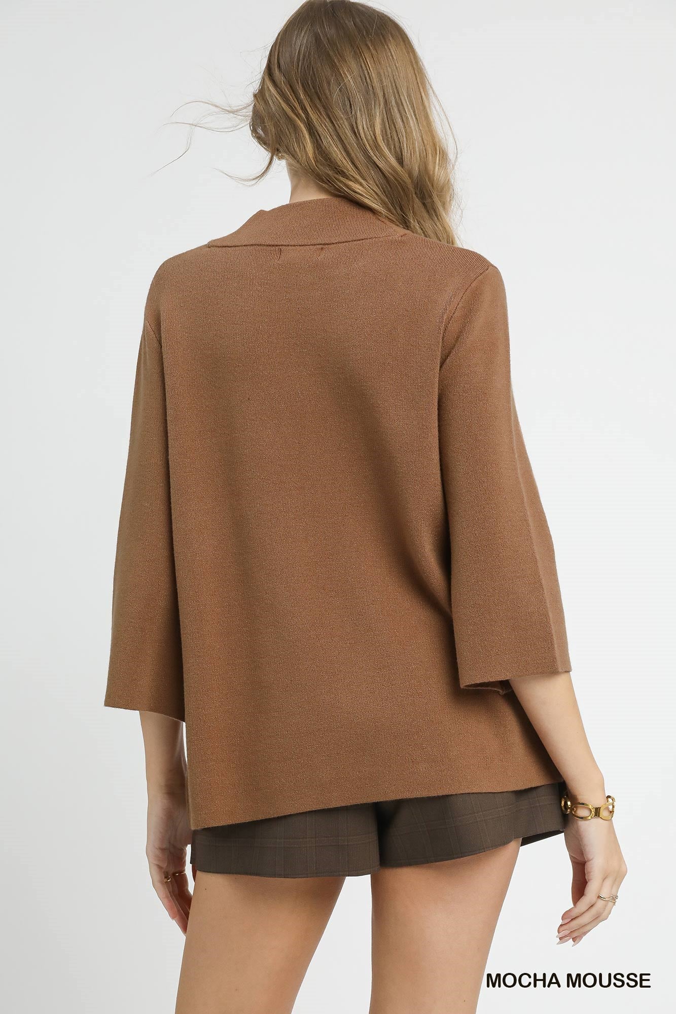 Mocha Brown Mock Neck Knit Pullover Sweater