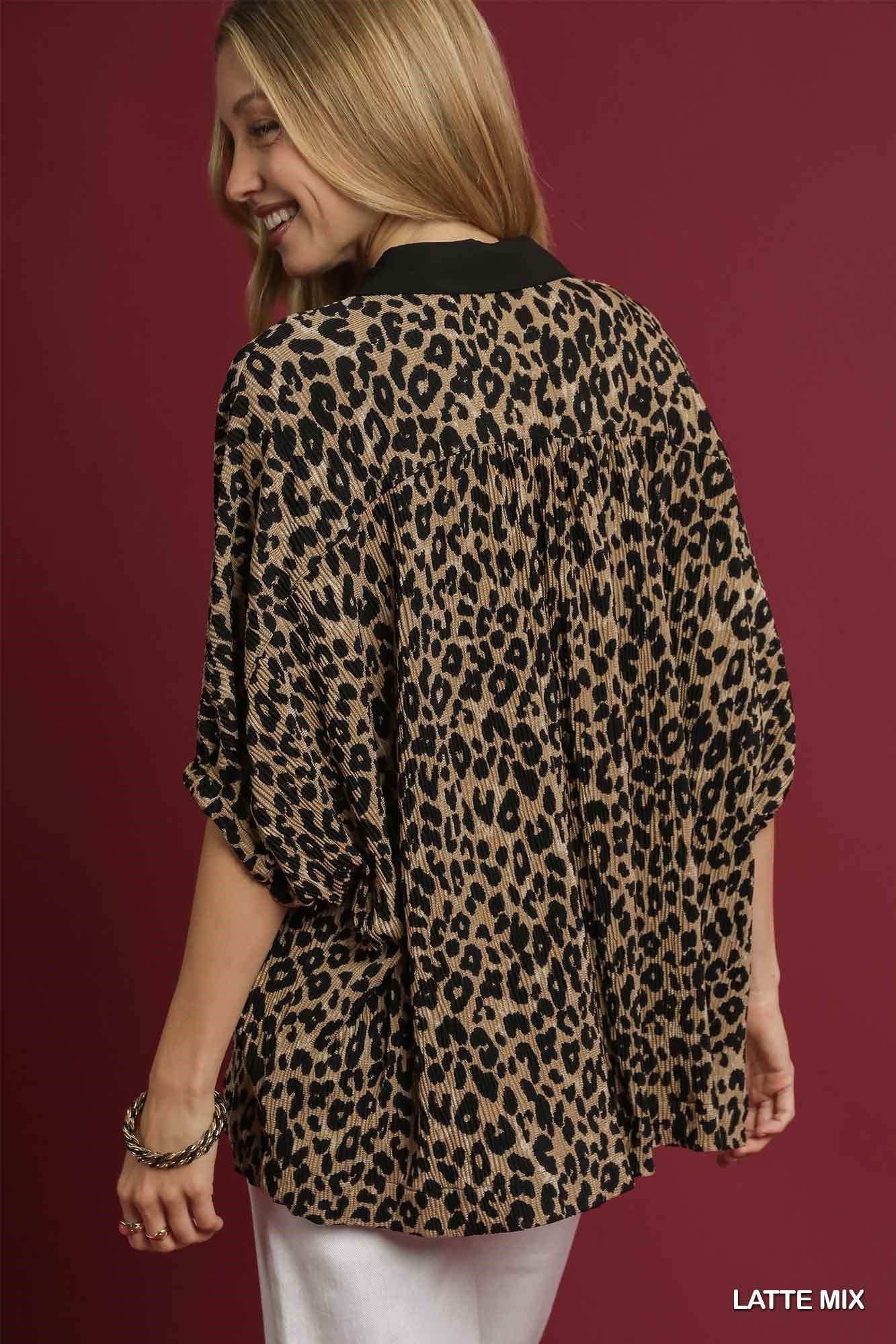 Animal Jacquard Button Down Tunic Top