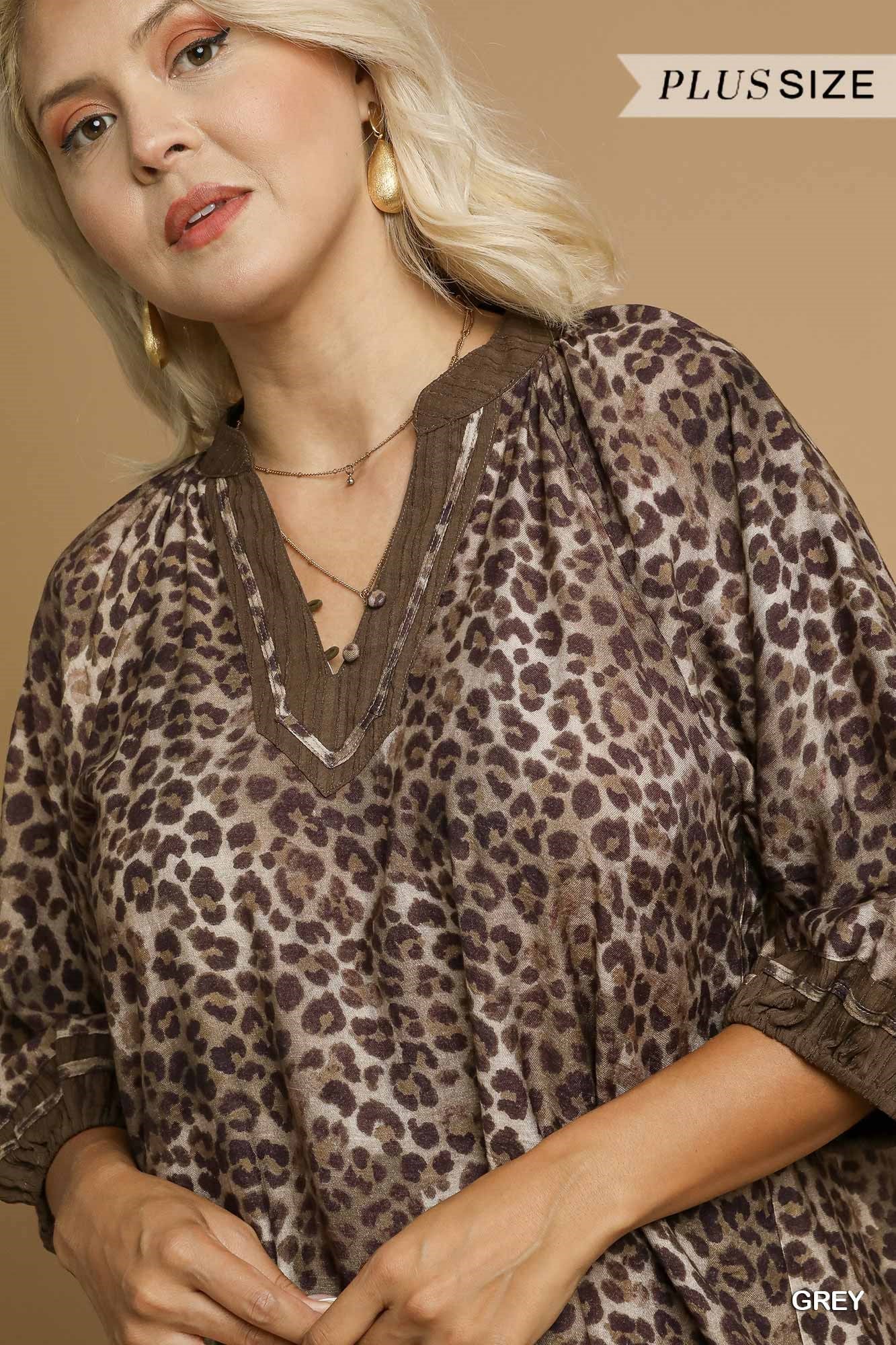 Leopard Print Mini Dress with Contrast Trim