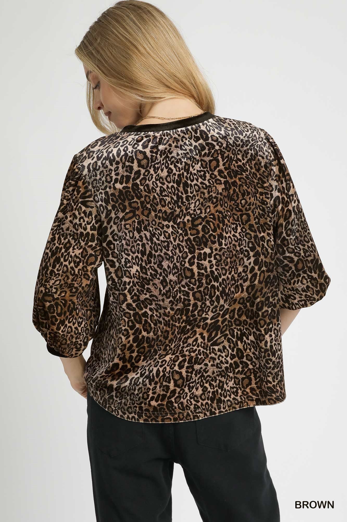 Leopard Velvet Balloon Sleeve Top