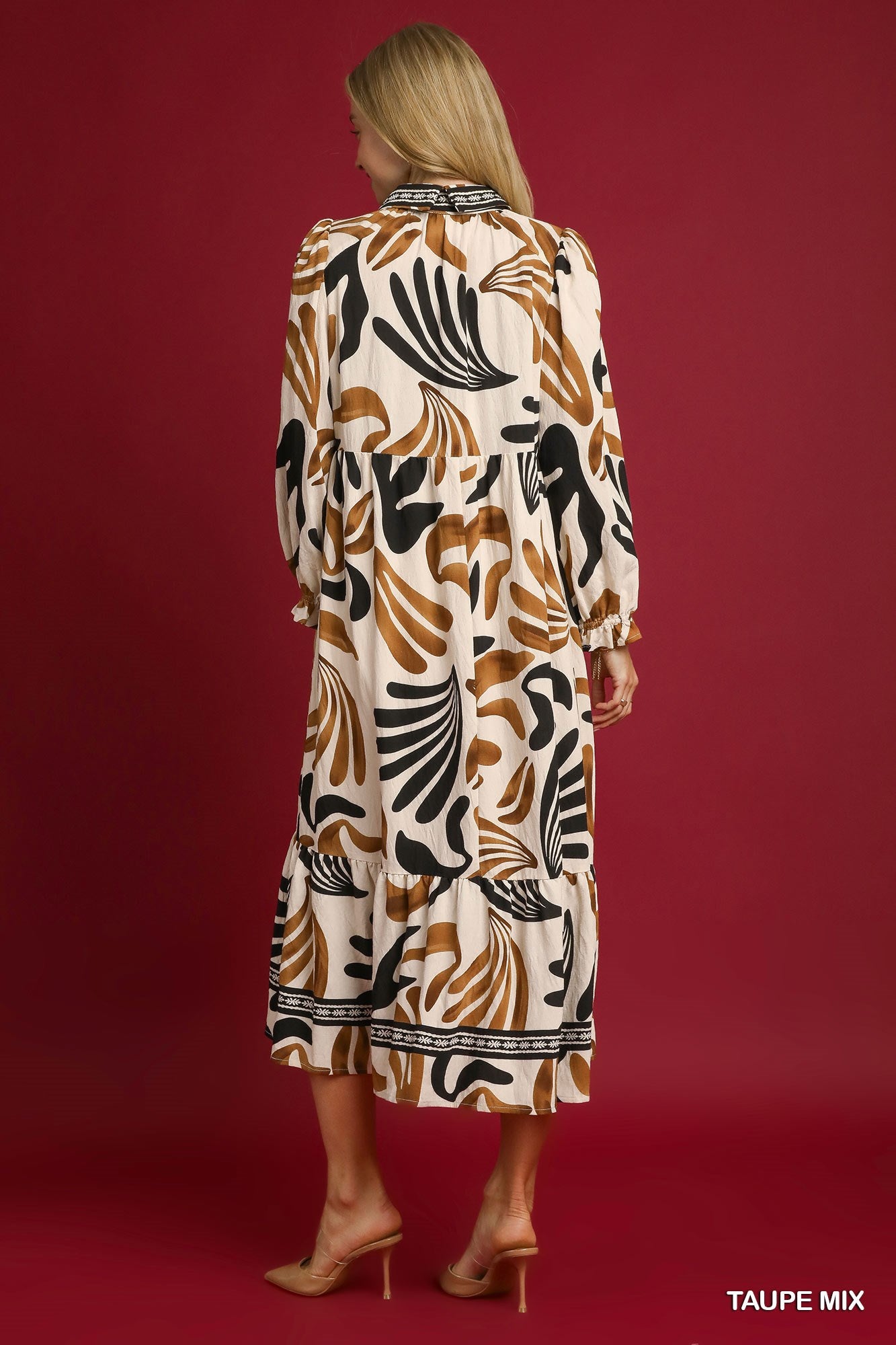 Taupe Mix Boho Leafy Print Maxi Dress