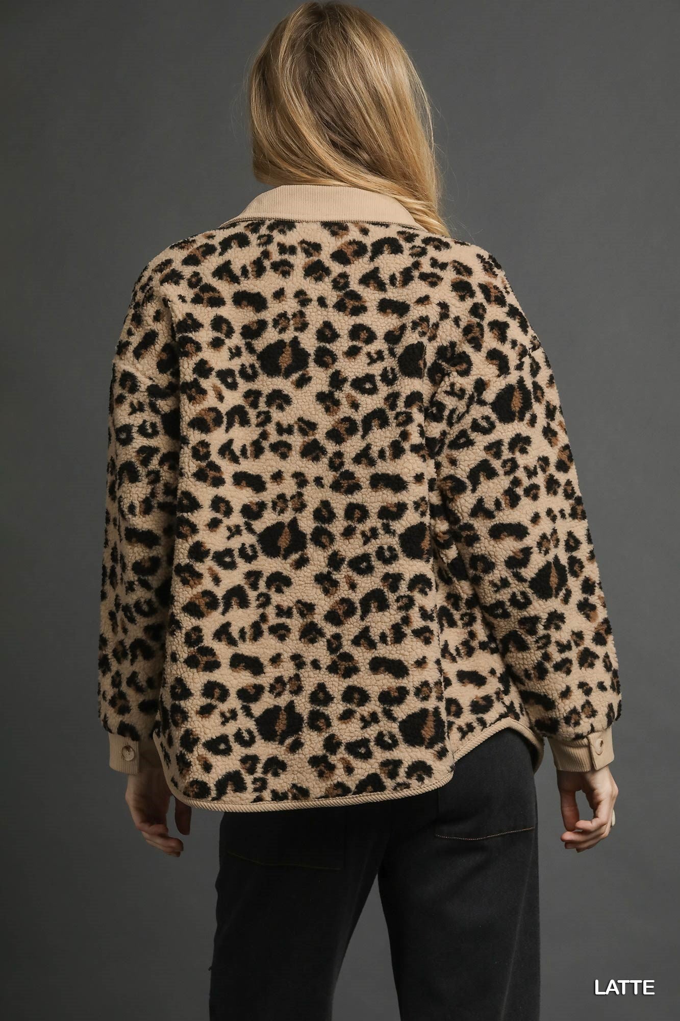 Leopard Print Button Front Fleece Jacket