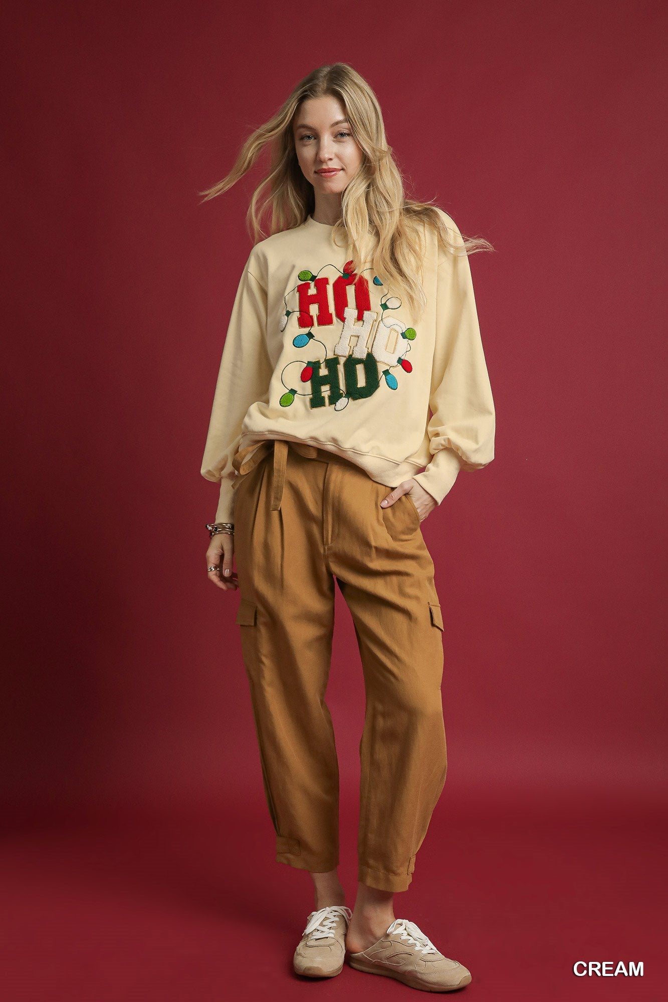 Ho Ho Ho French Terry Sweatshirt/Cream