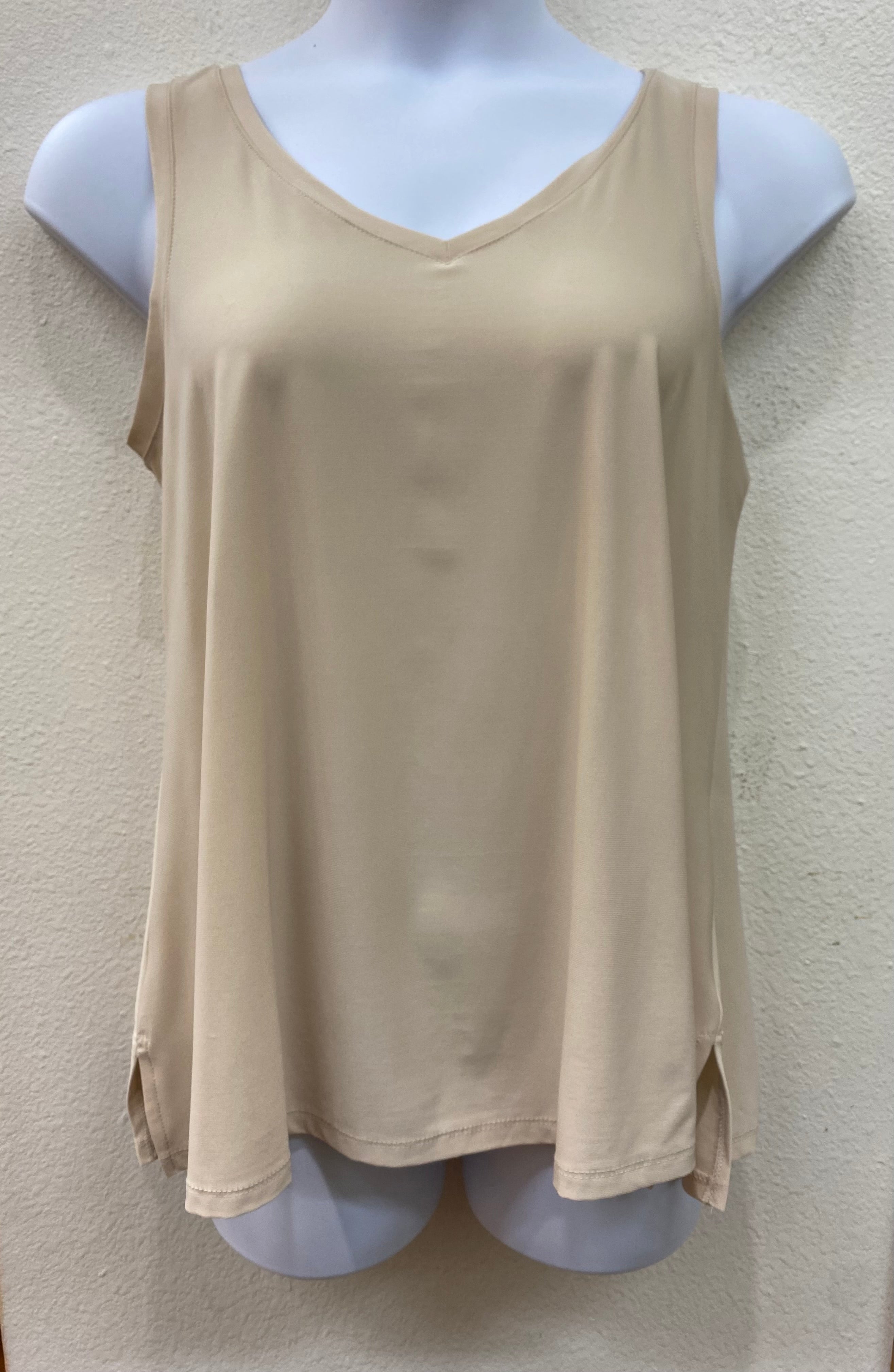 Beige V-Neck to Round Neck Reversible Tank Top