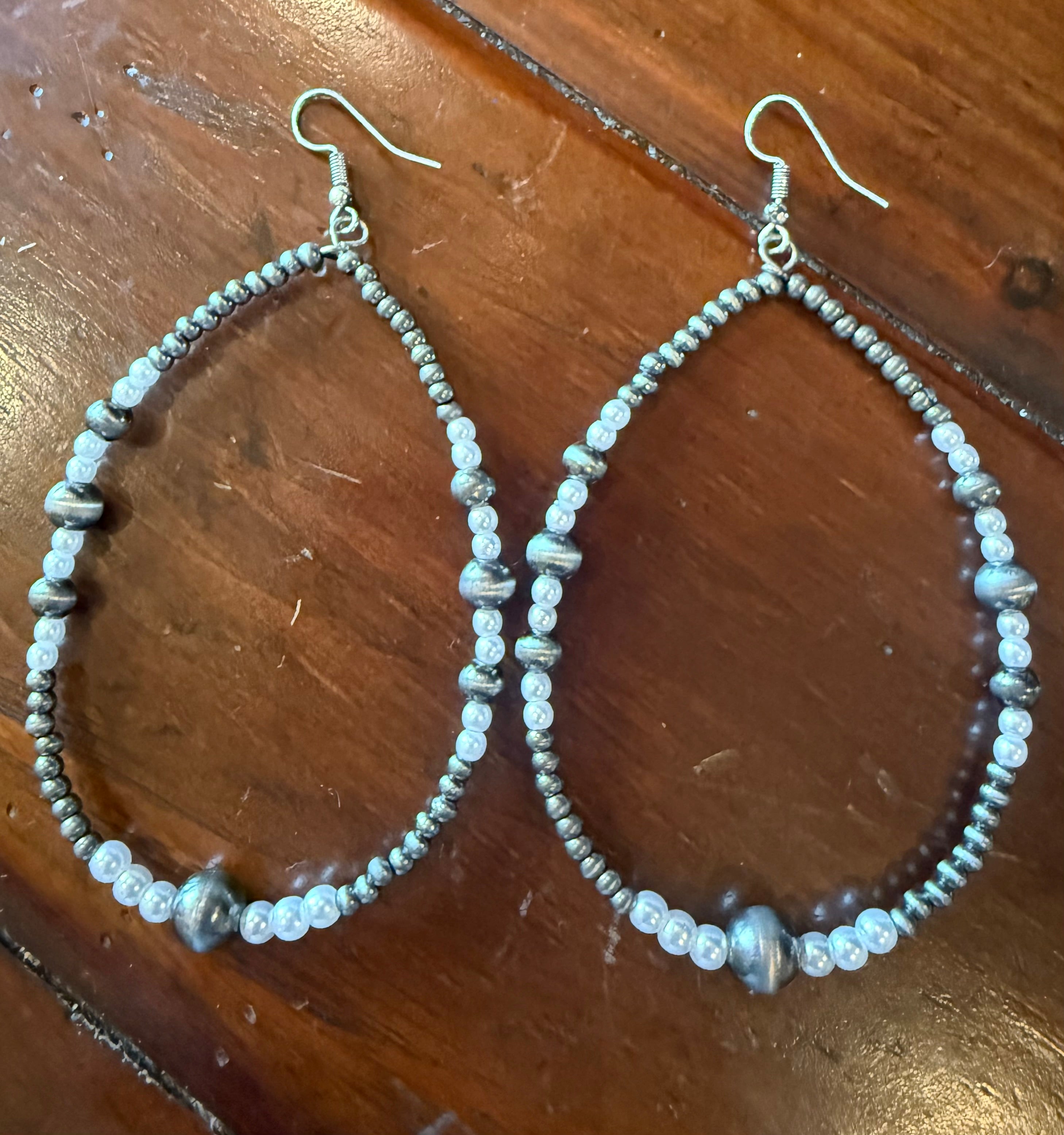 Faux Navajo Pearl & Pearl Large Teardrop Earrings