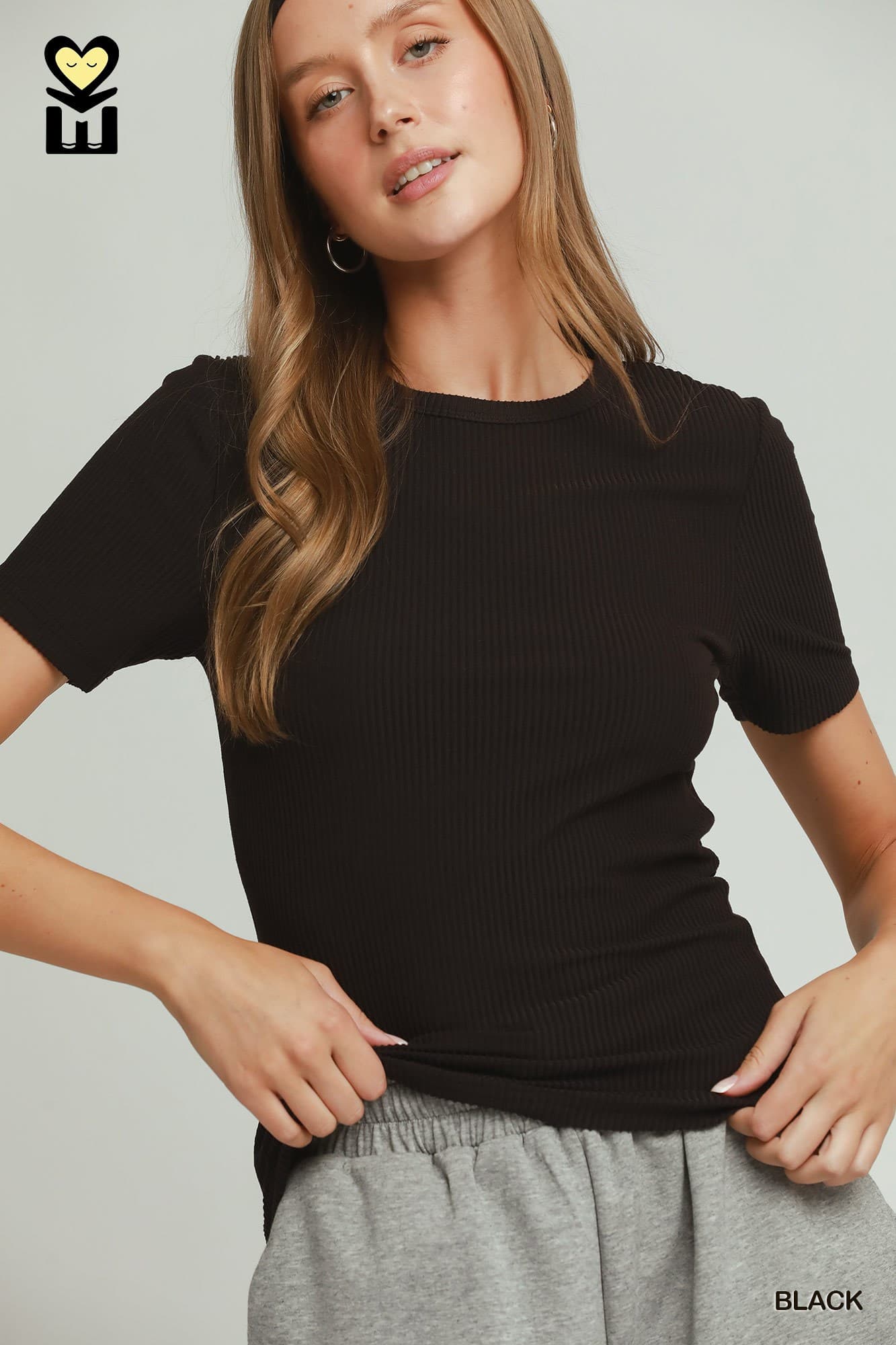 Black Sculpt Ribbed Tee