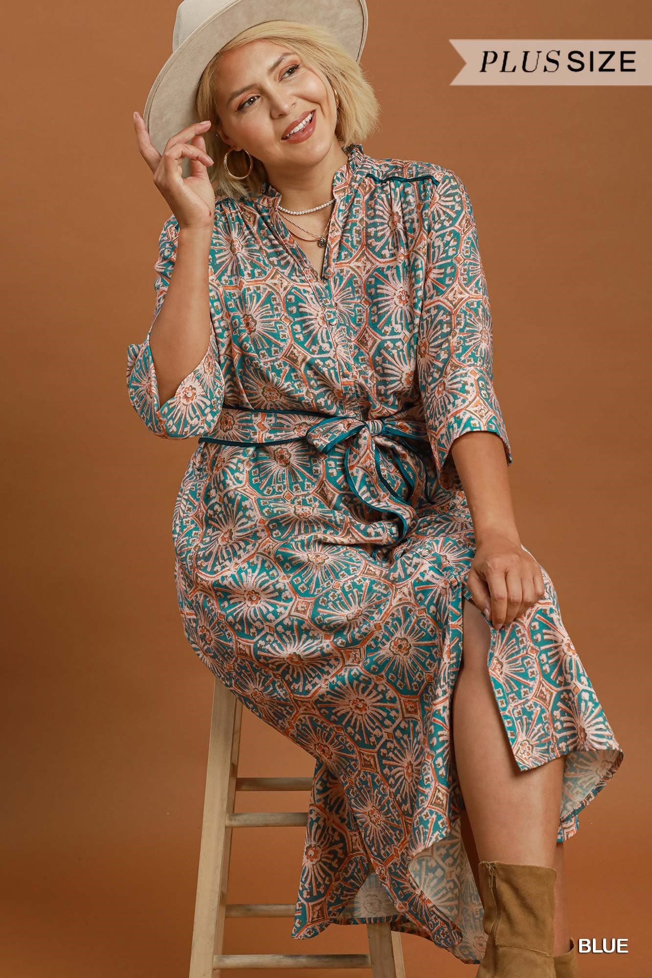 Teal Mosaic Midi Dress