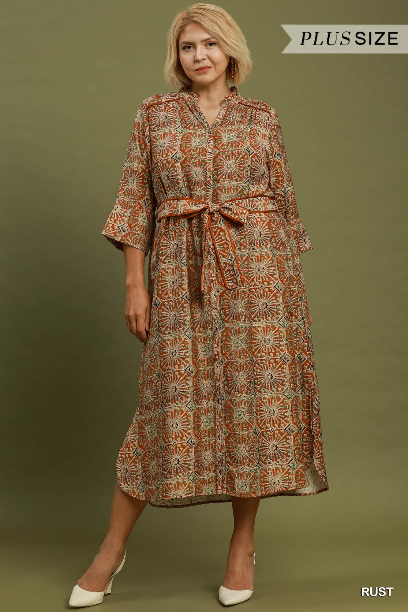 Rust Mosaic Midi Dress