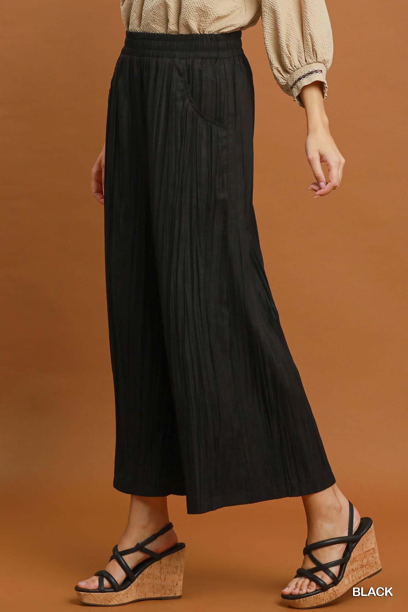 Black Pleated Wide Leg Pants