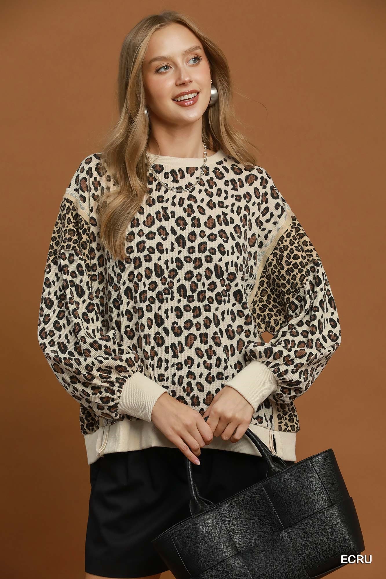Wild Side Waffle Knit Pullover 🐆🤎