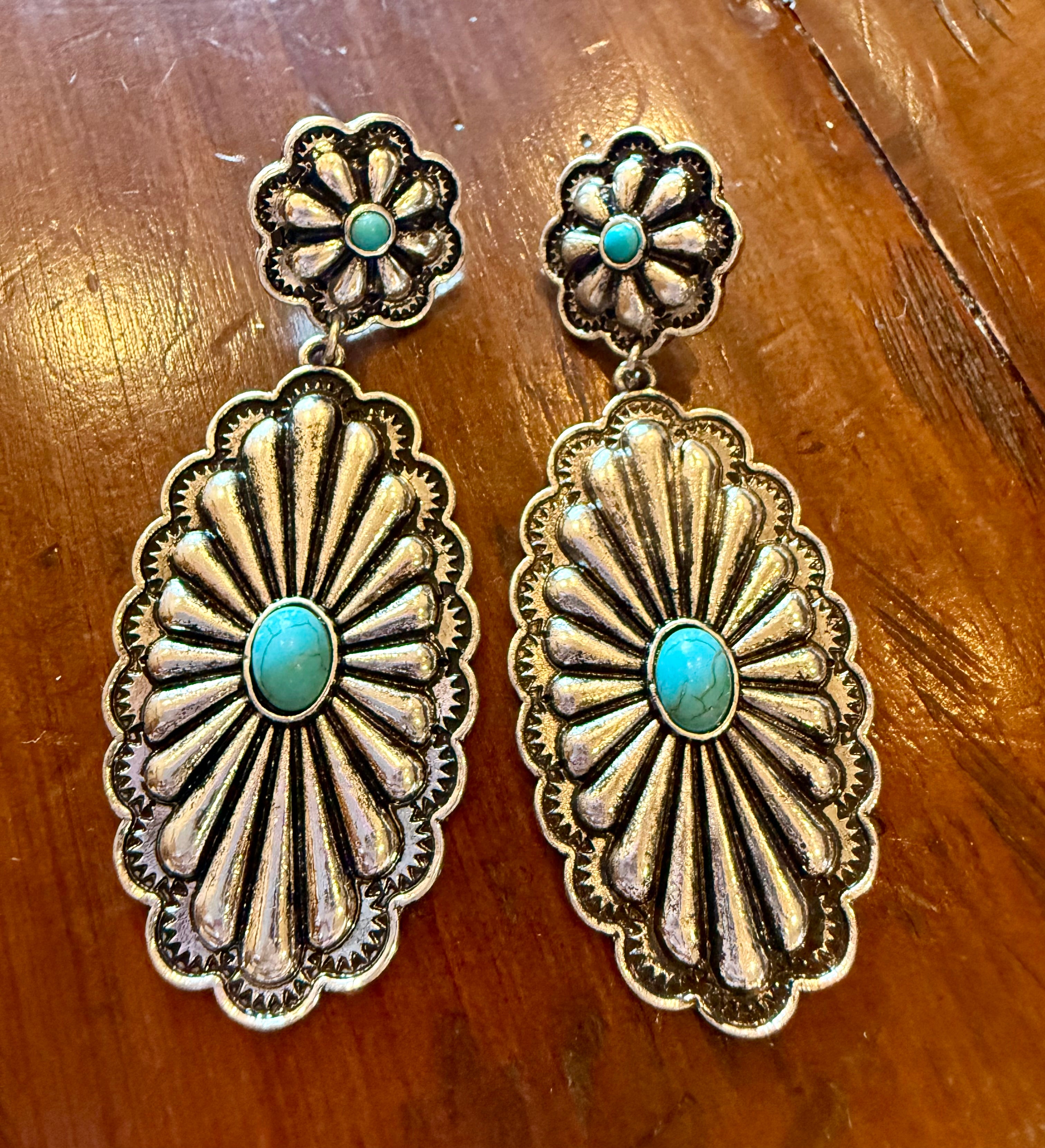 Silver w/ Turquoise Fashion Concho Earrings