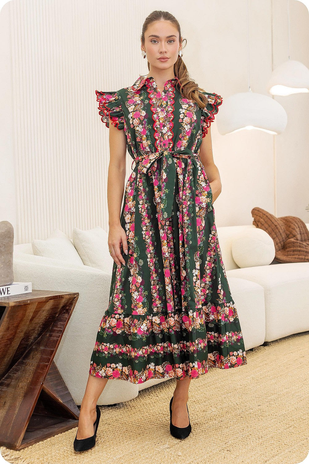 Scallop Trim Ruffle Dress