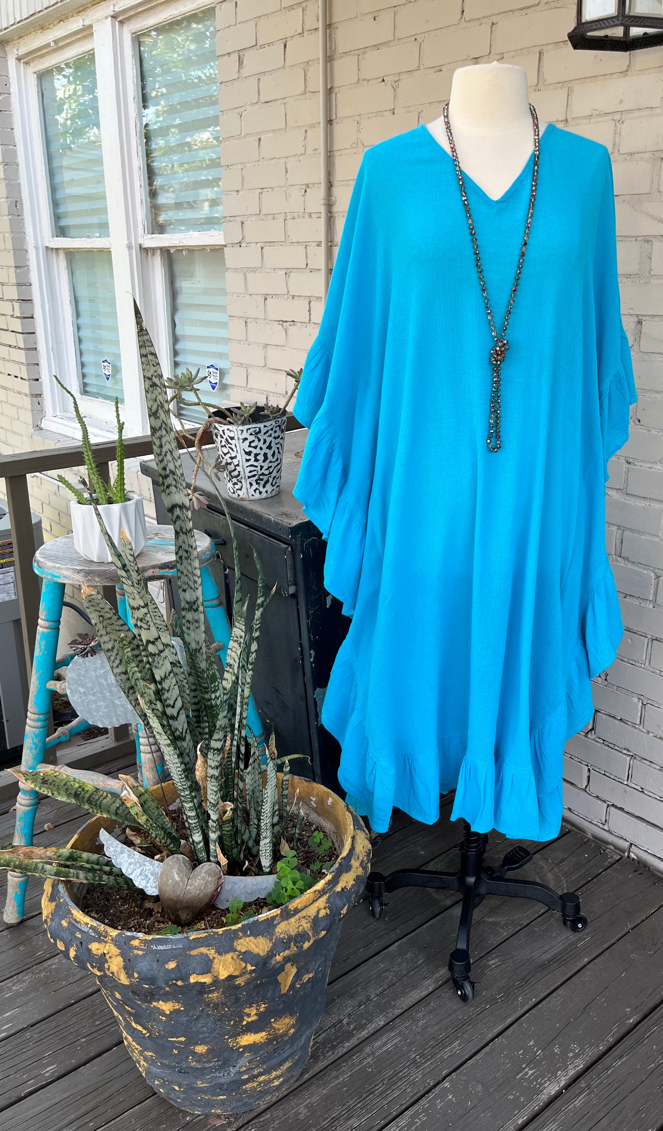 Turquoise Cotton Gauze Kaftan