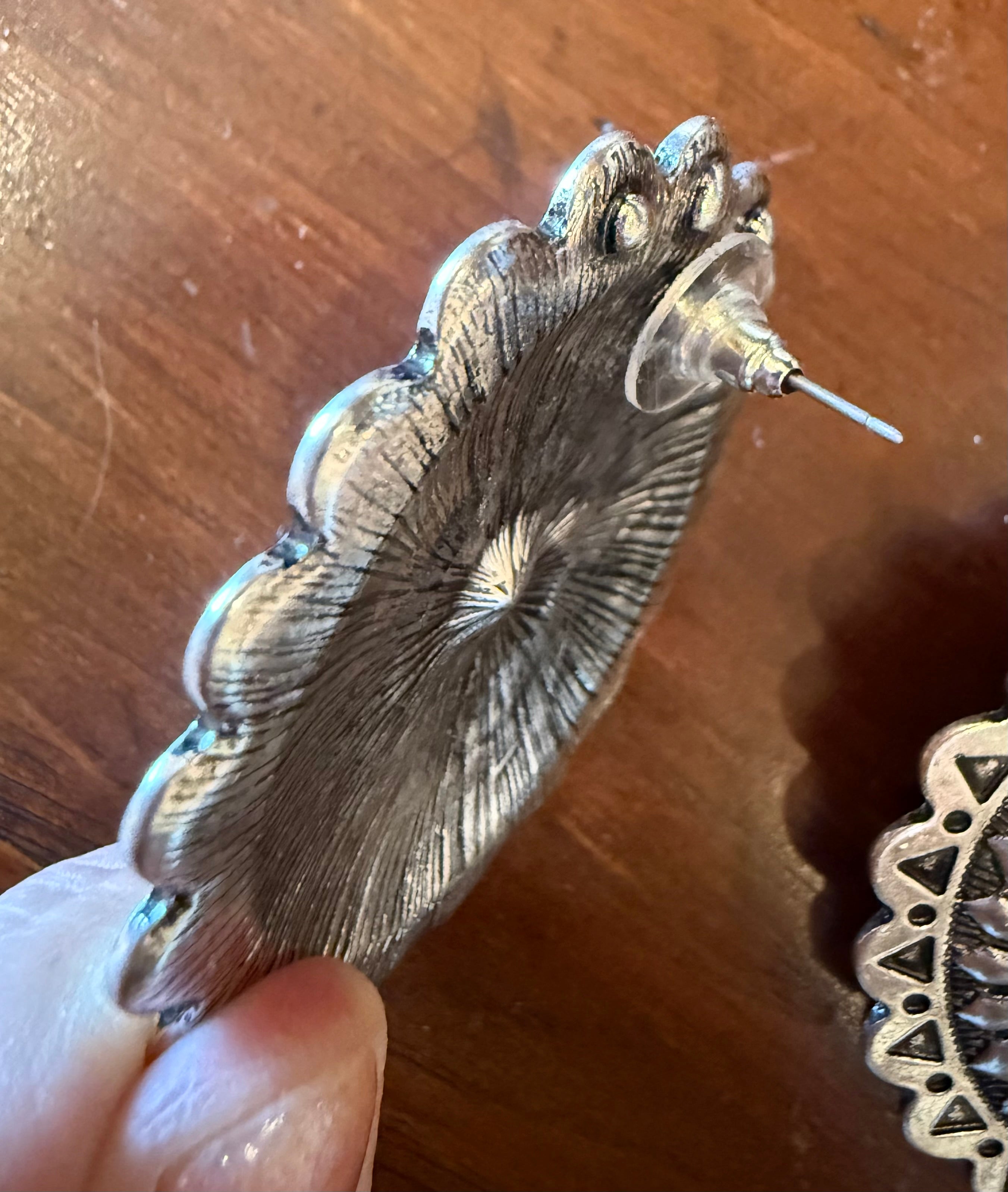 Silver Oval Concho & Crystal Earrings