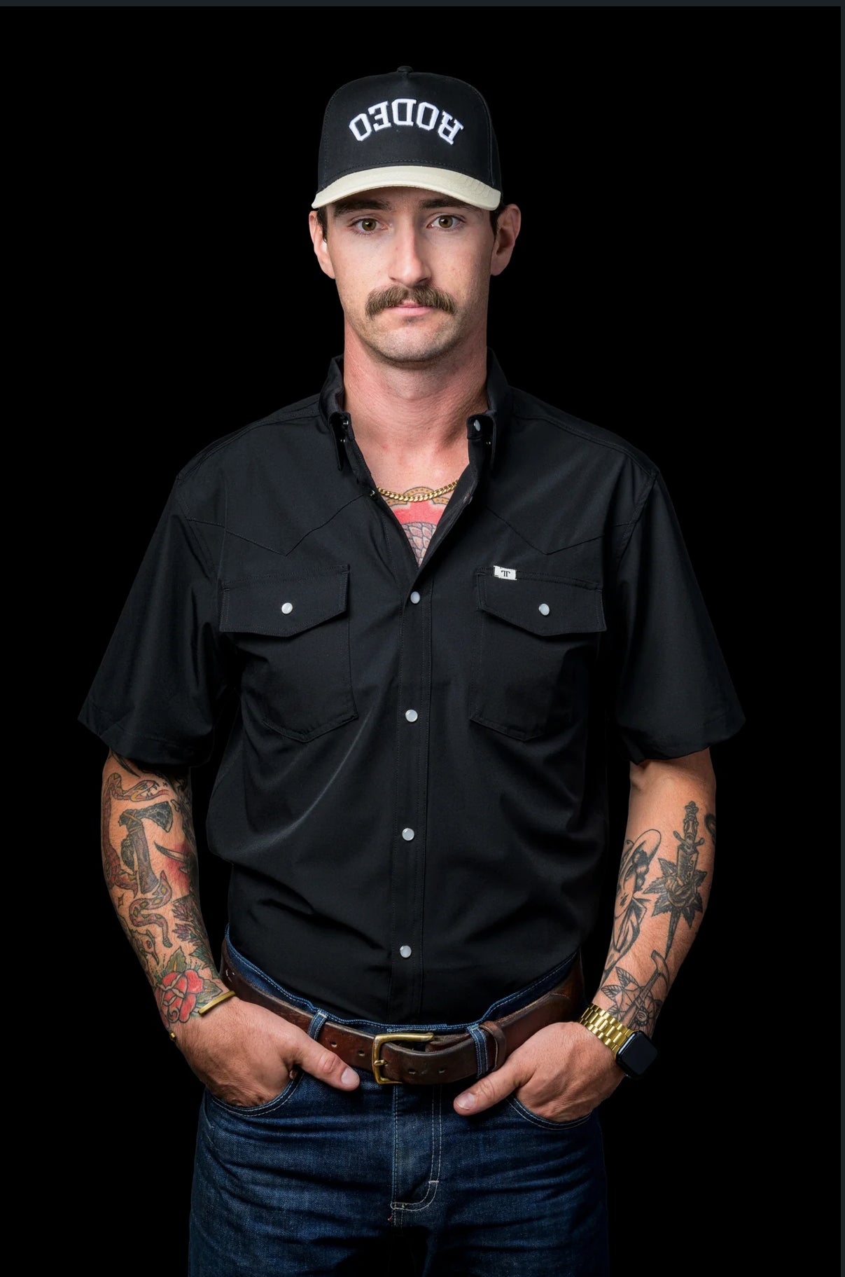 Black Short Sleeve Pearl Snap Shirt by Ferrell