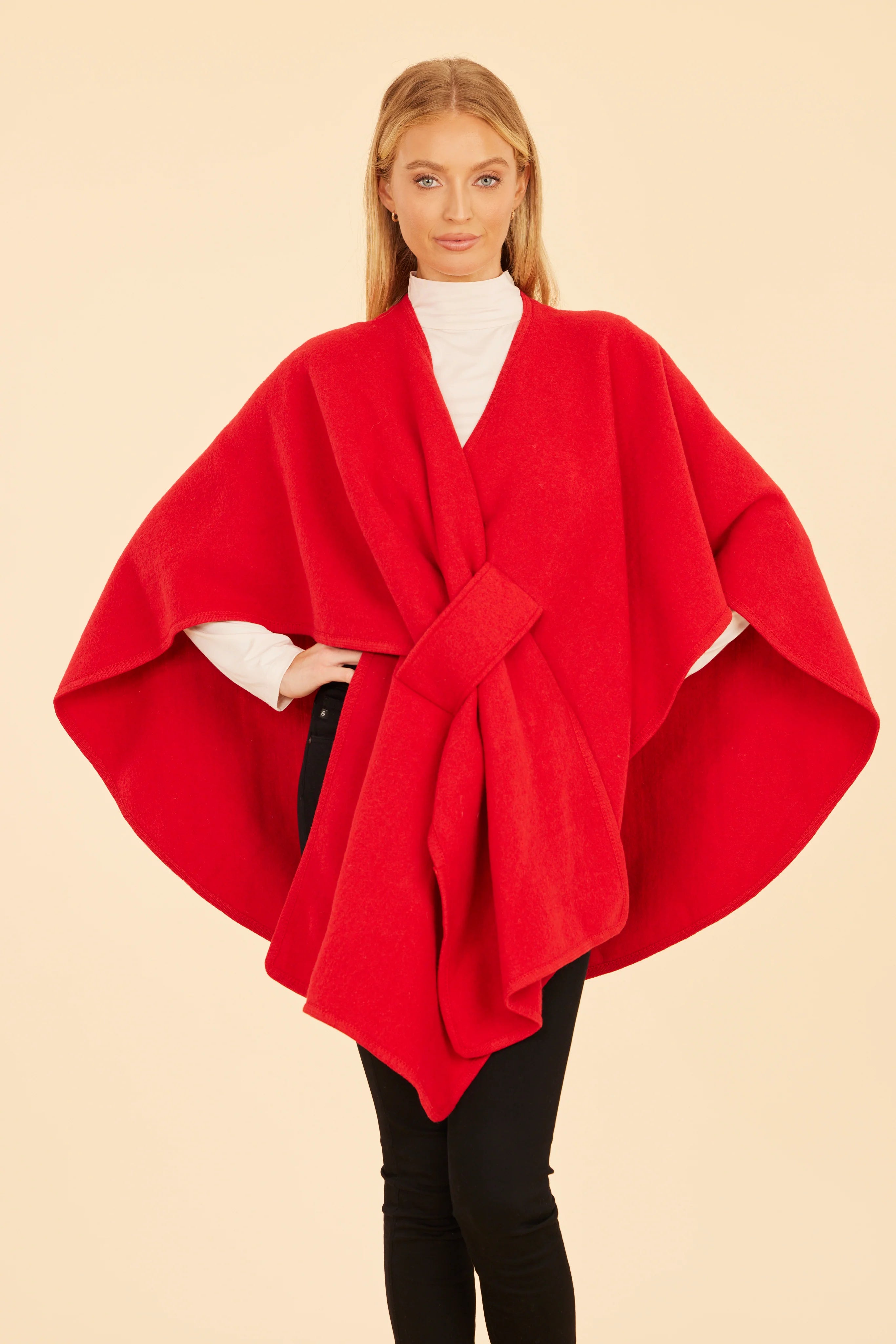 Knit Shawl Wrap- Red