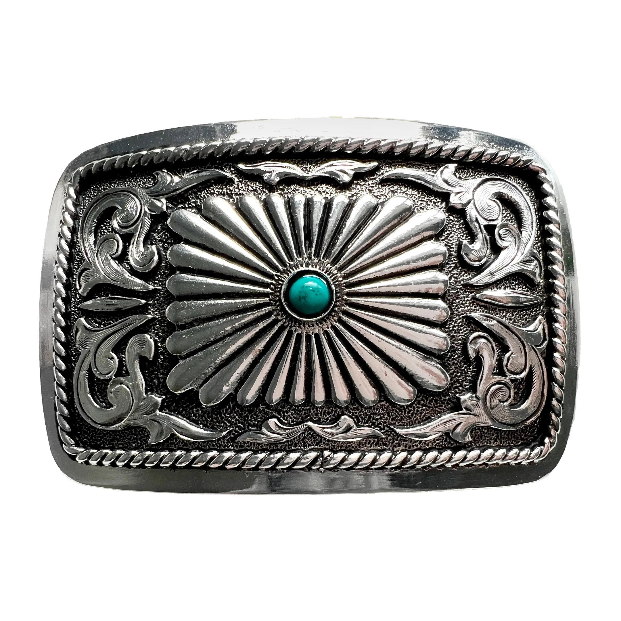 Rectangular Concho with Turquoise Bead Buckle