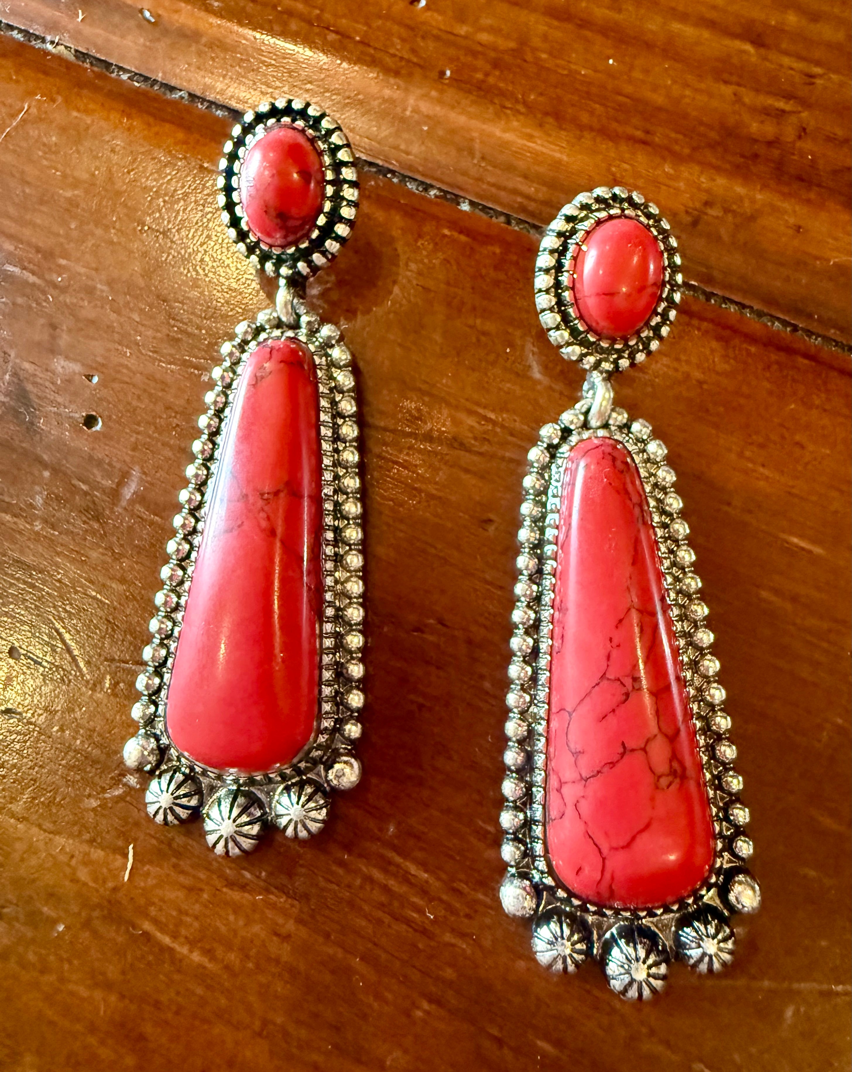 Red Stone Fashion Western Drop Earrings