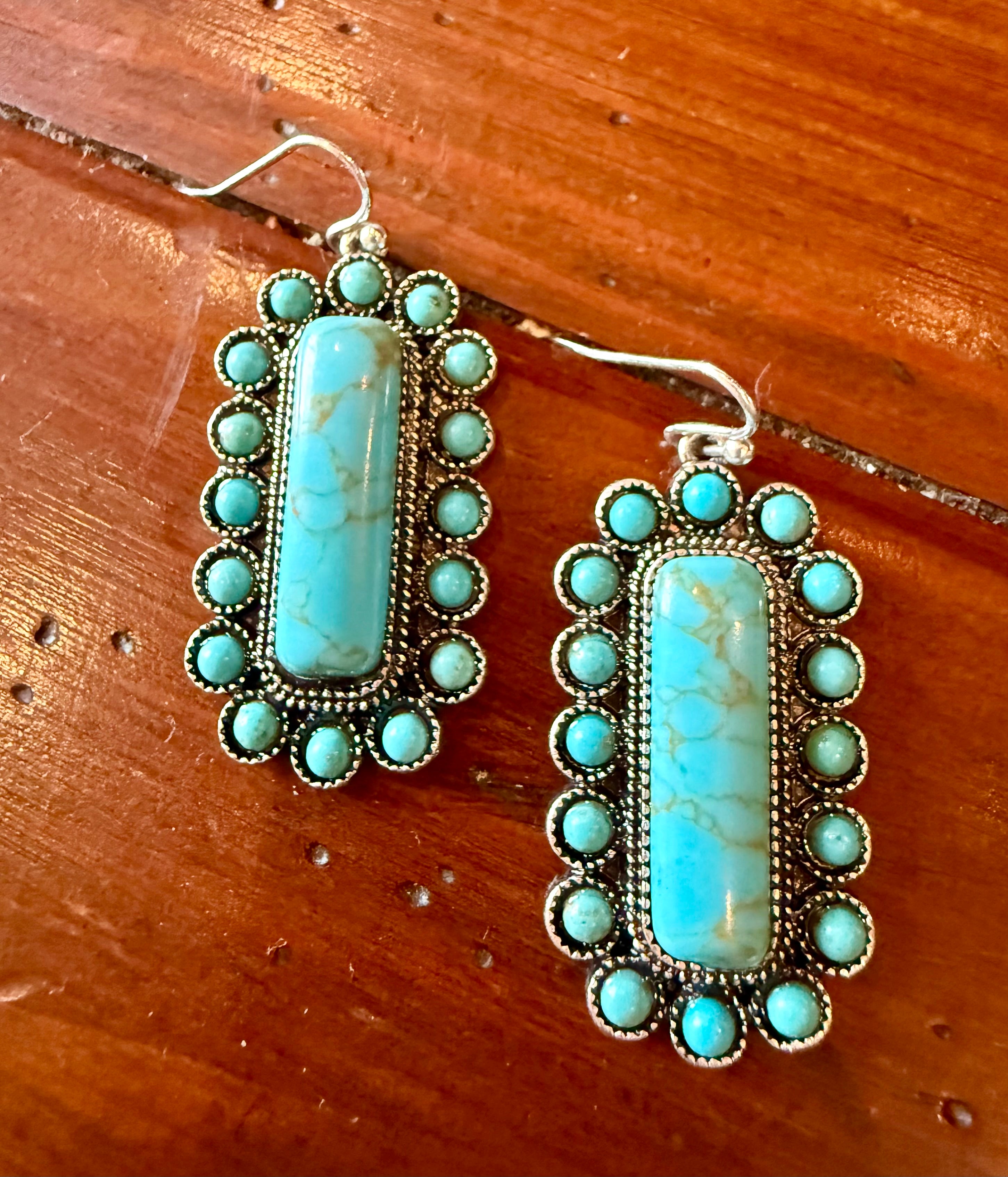 Rectangular Turquoise Drop Earrings