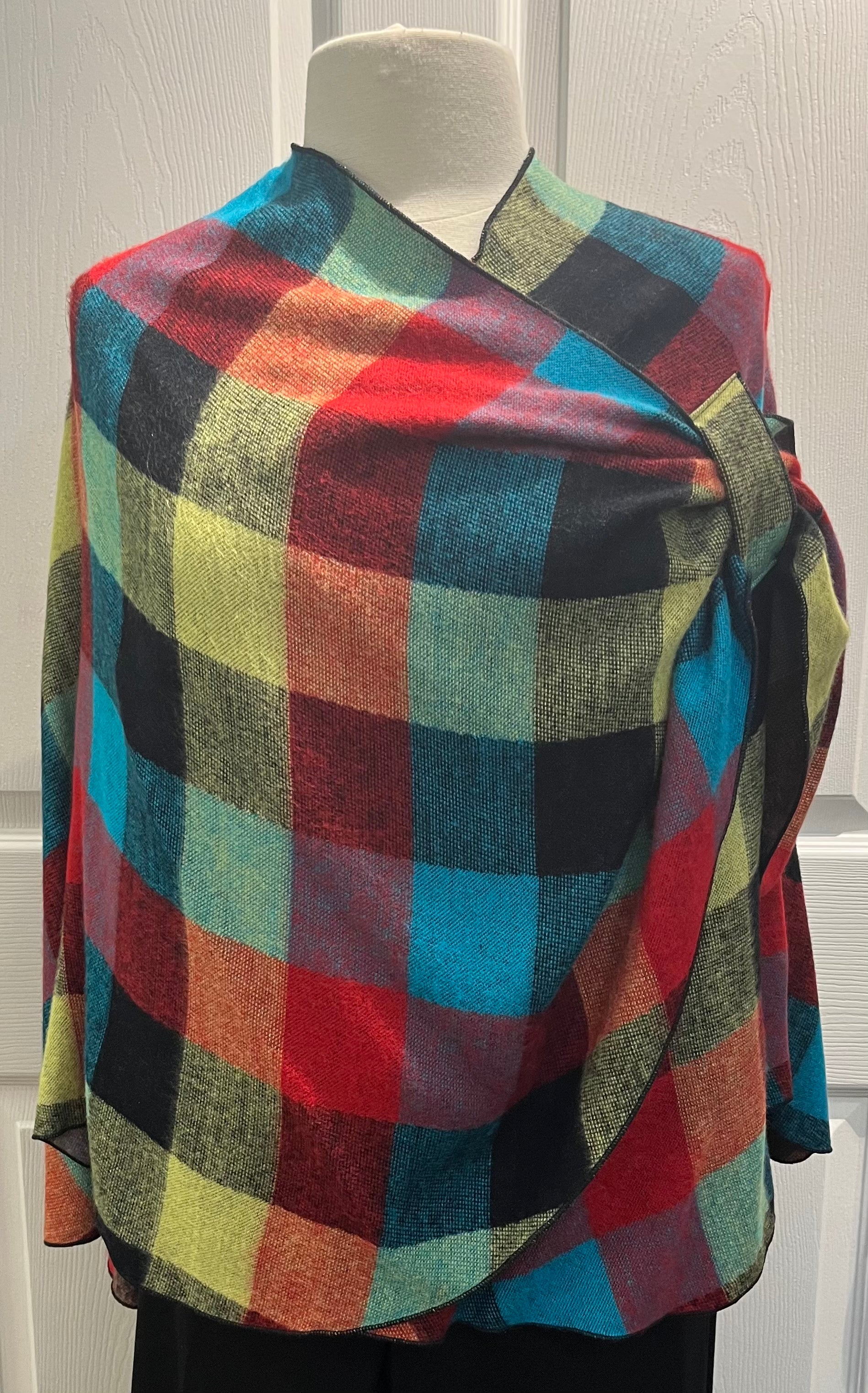 Jewel Tone Checks Reversible Cashmere Shawl