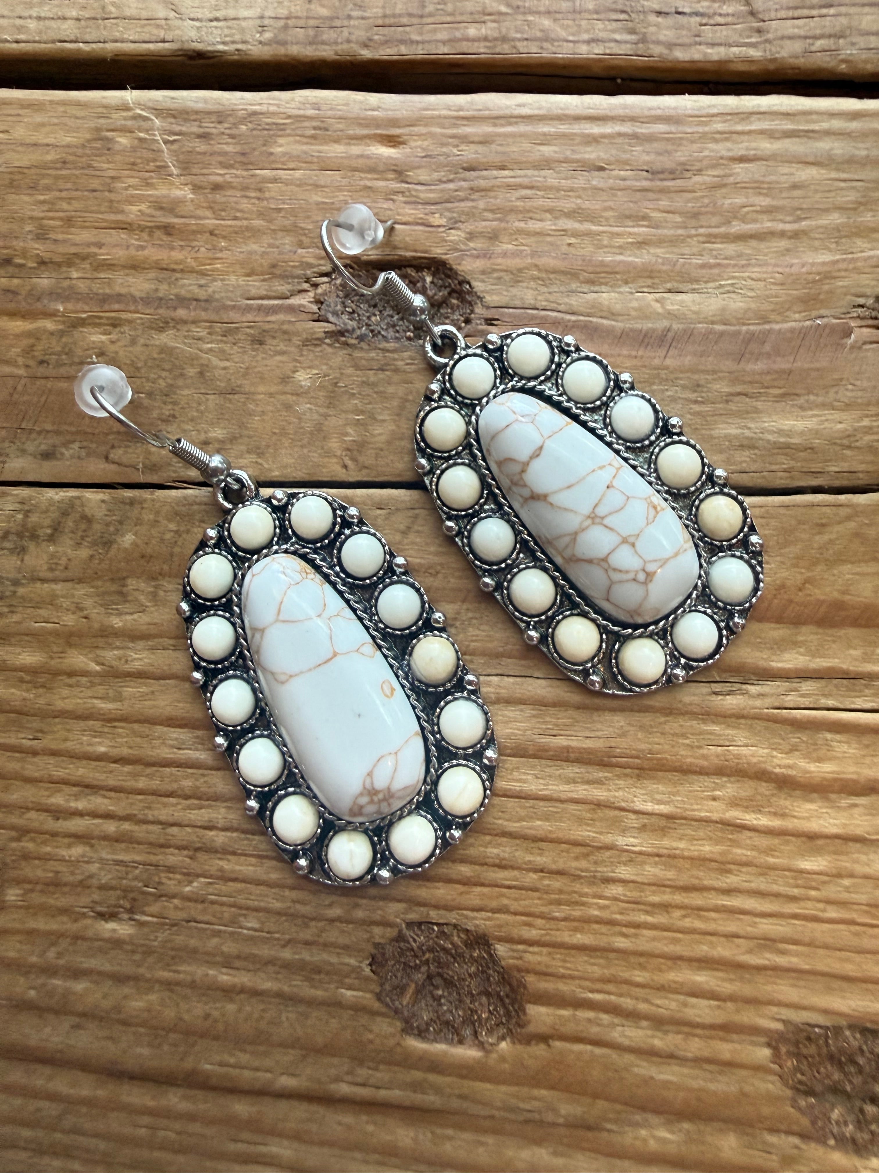 White Turquoise Teardrop Halo Fashion Earrings