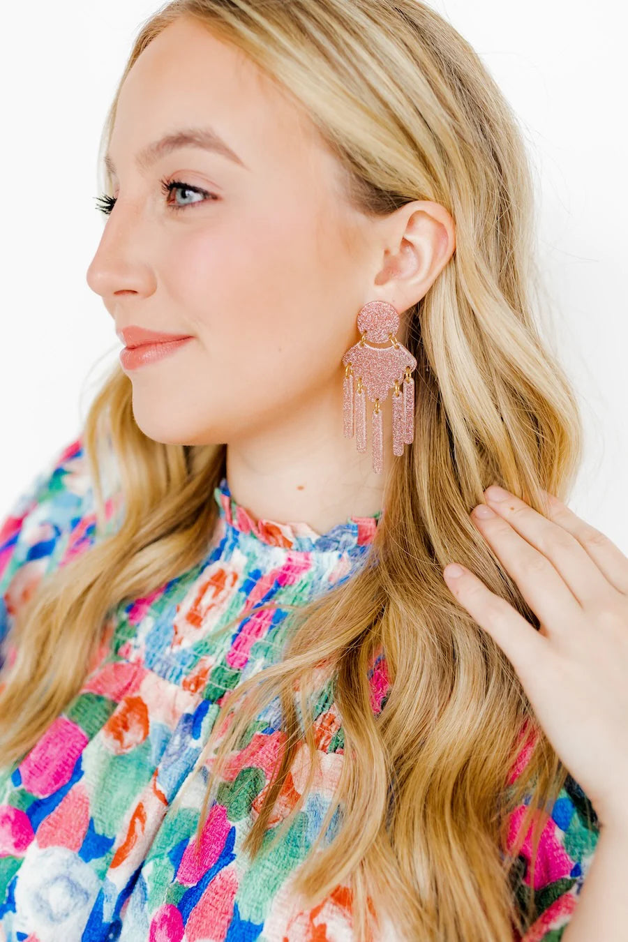 Janelle- Blush Glitter Earrings