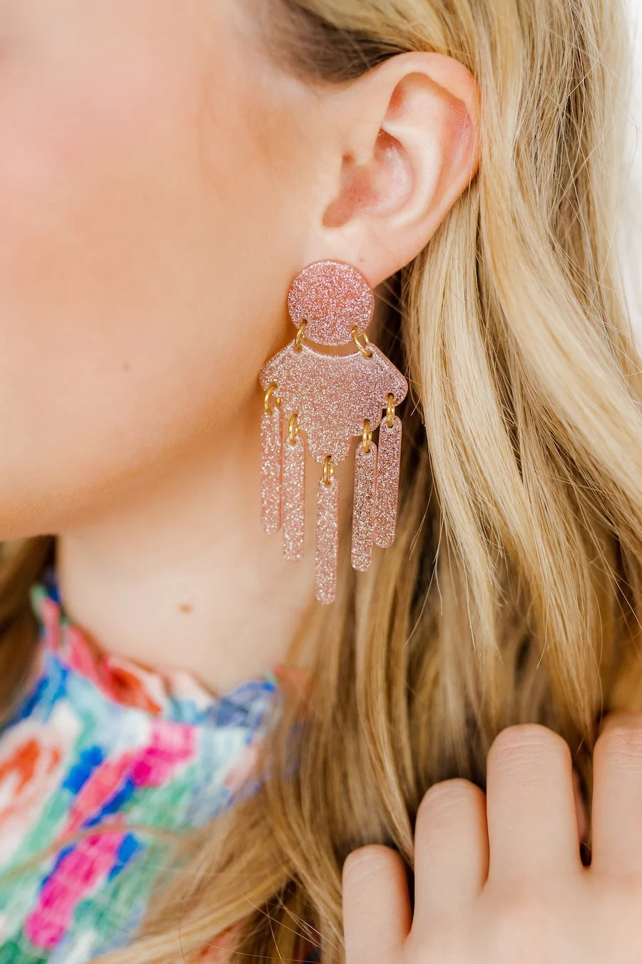 Janelle- Blush Glitter Earrings