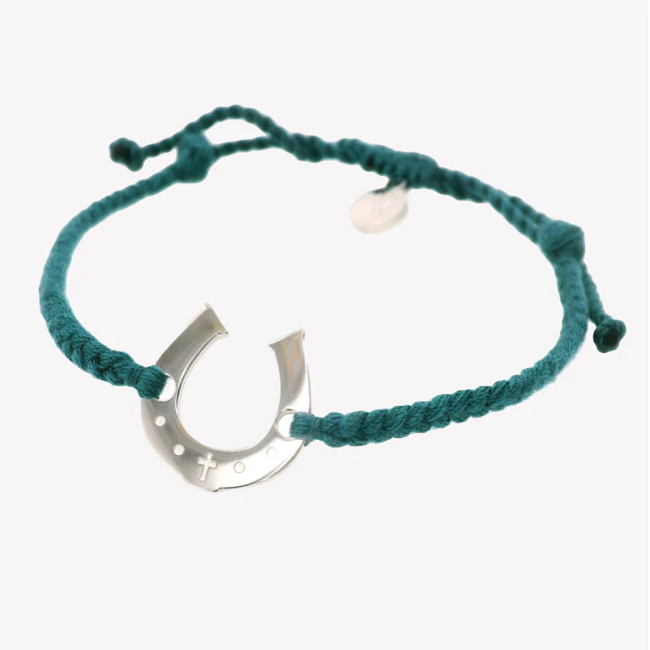 Horseshoe Azure Blue Cord Bracelet- Silver