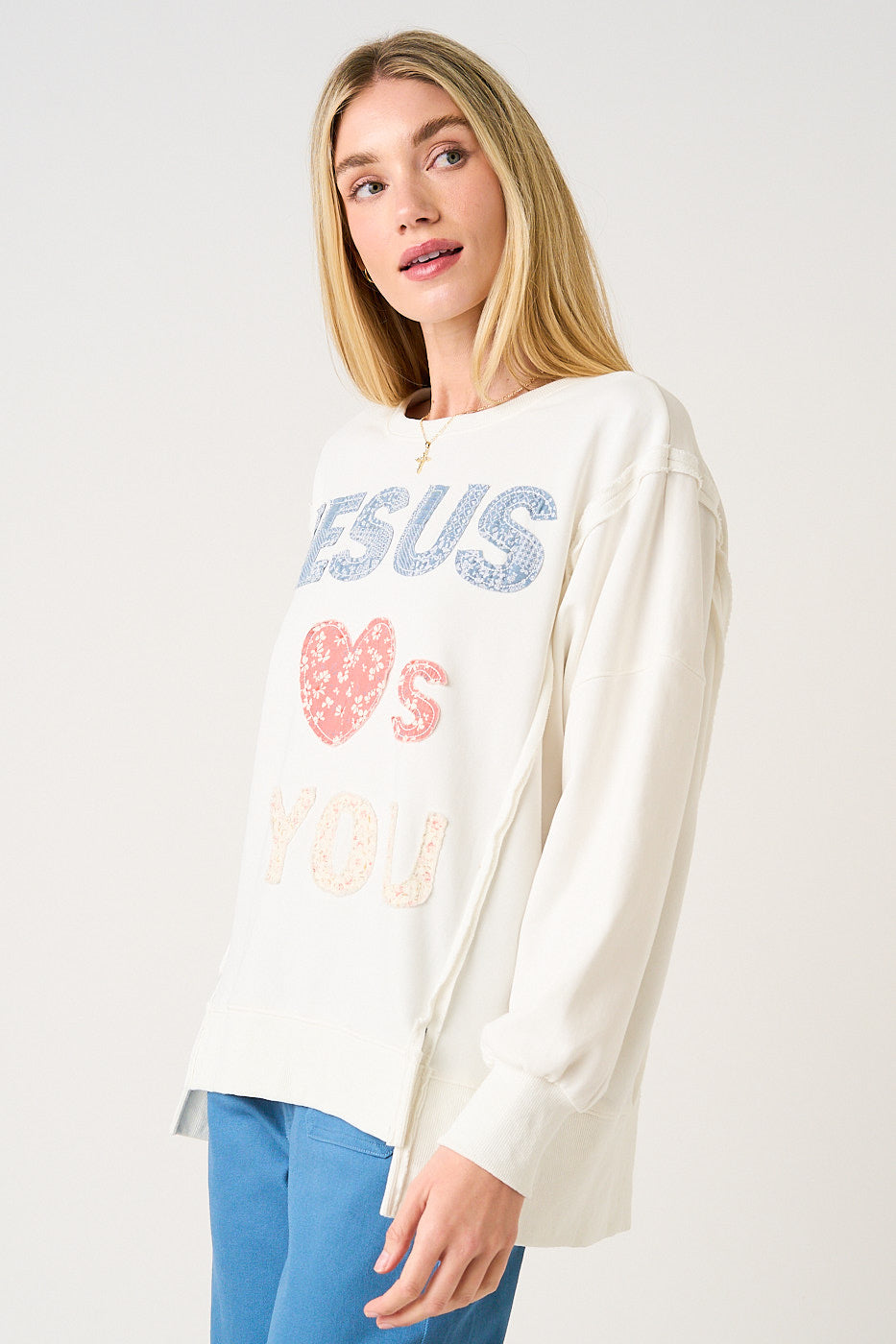 Jesus Loves You White Long Sleeve Sweatshirt