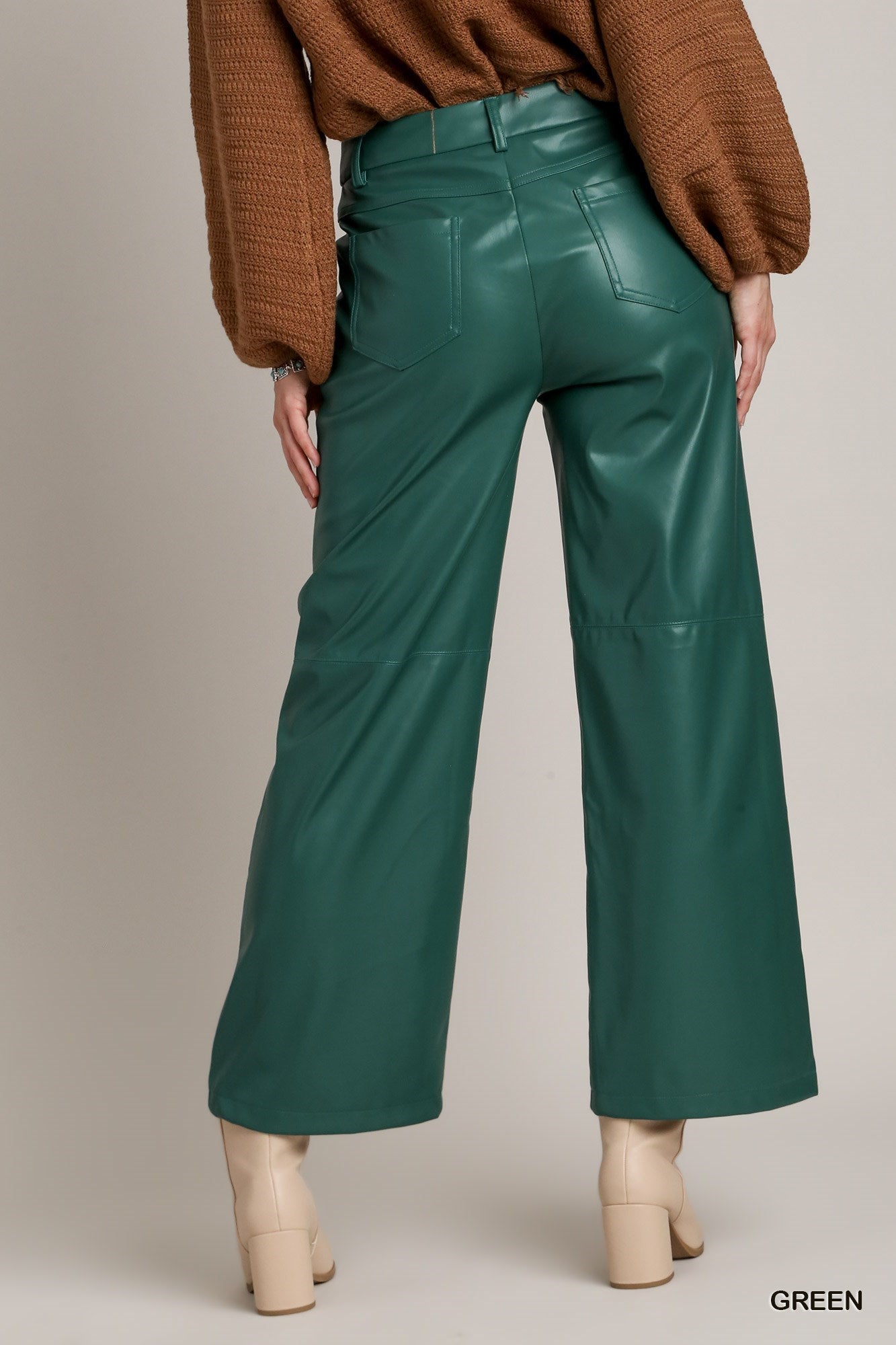 Green Faux Leather Pants