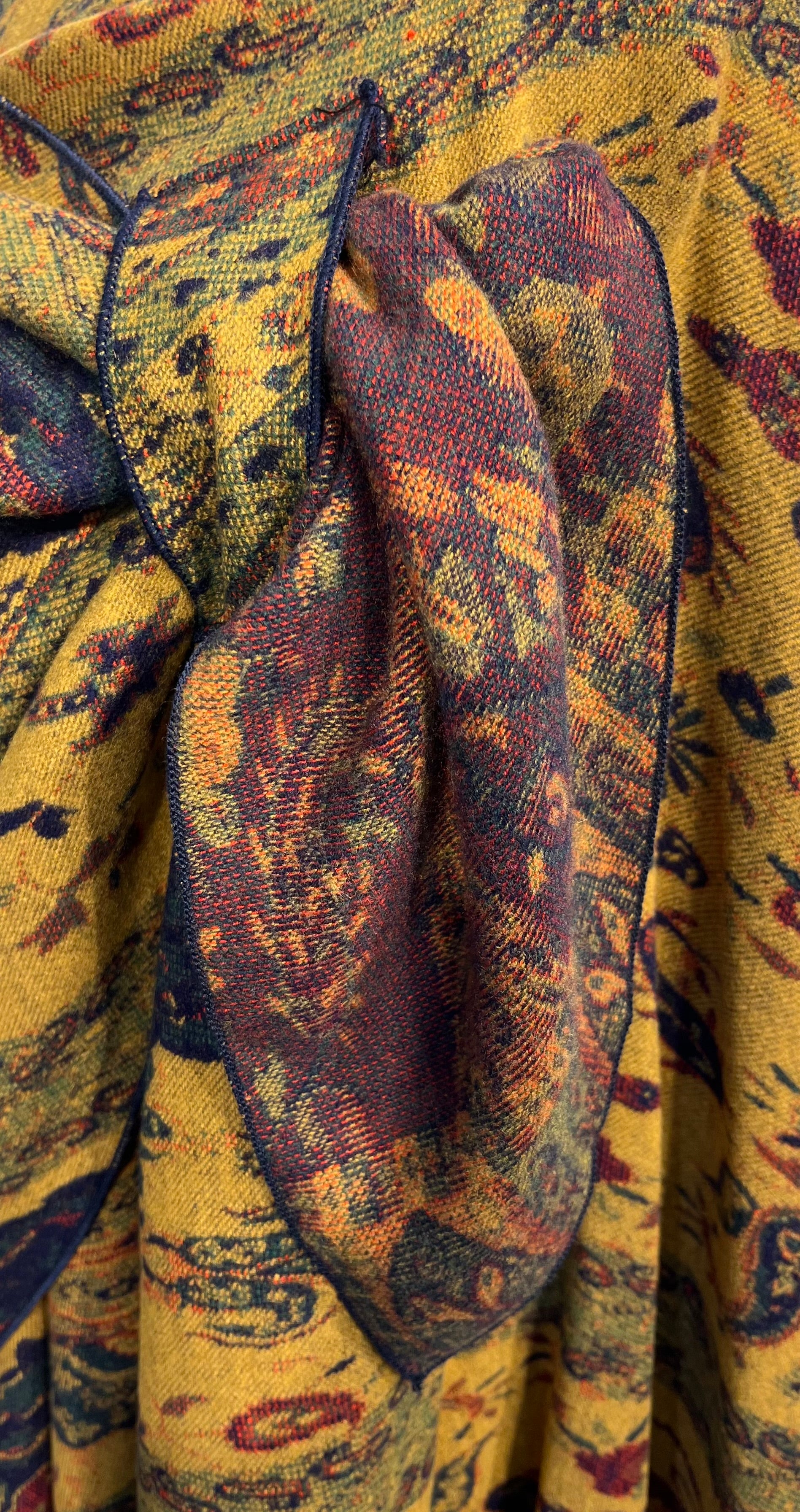 Dijon, Navy & Burgundy Reversible Cashmere Shawl