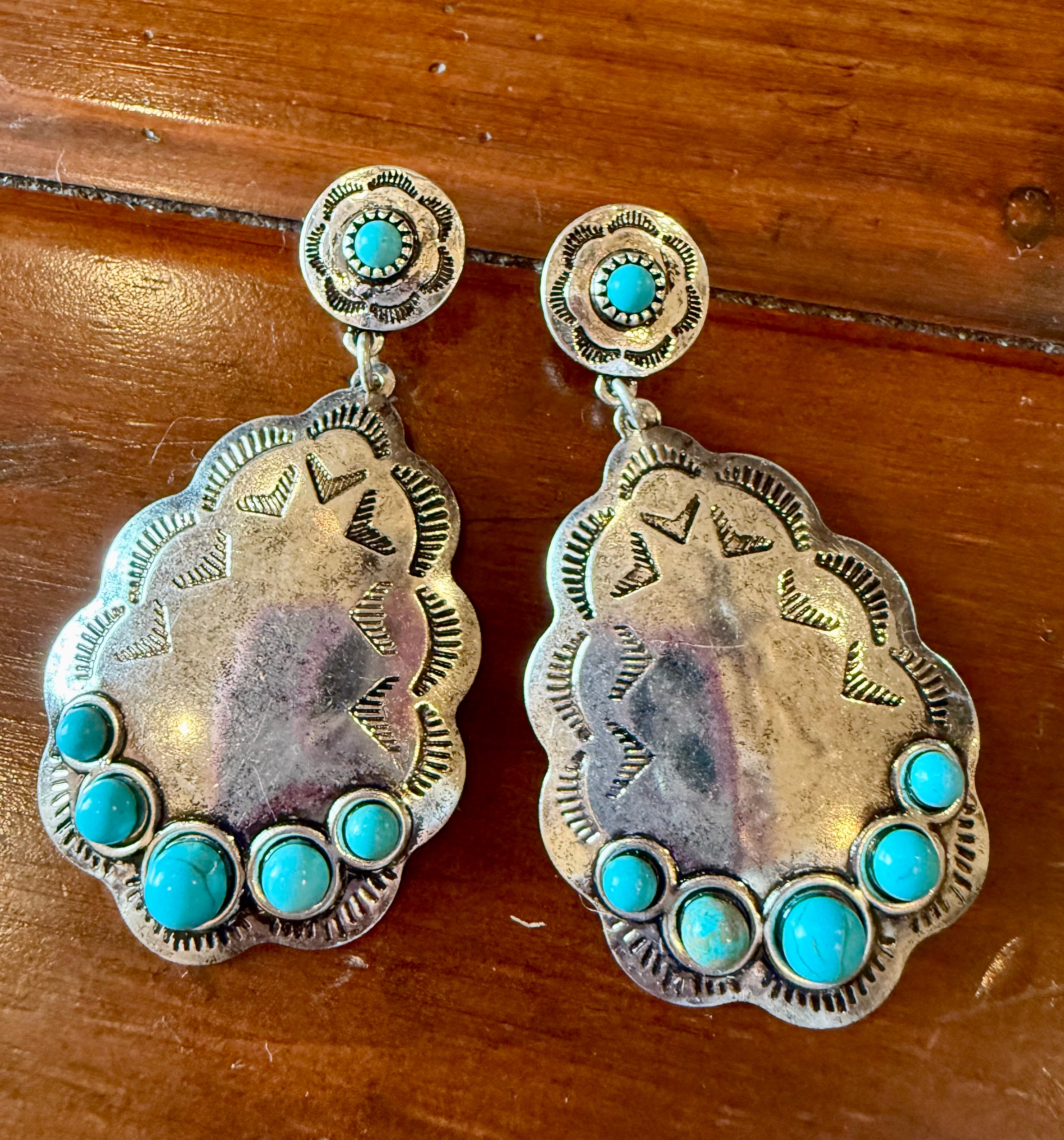 Turquoise Accent Concho Drop Earrings