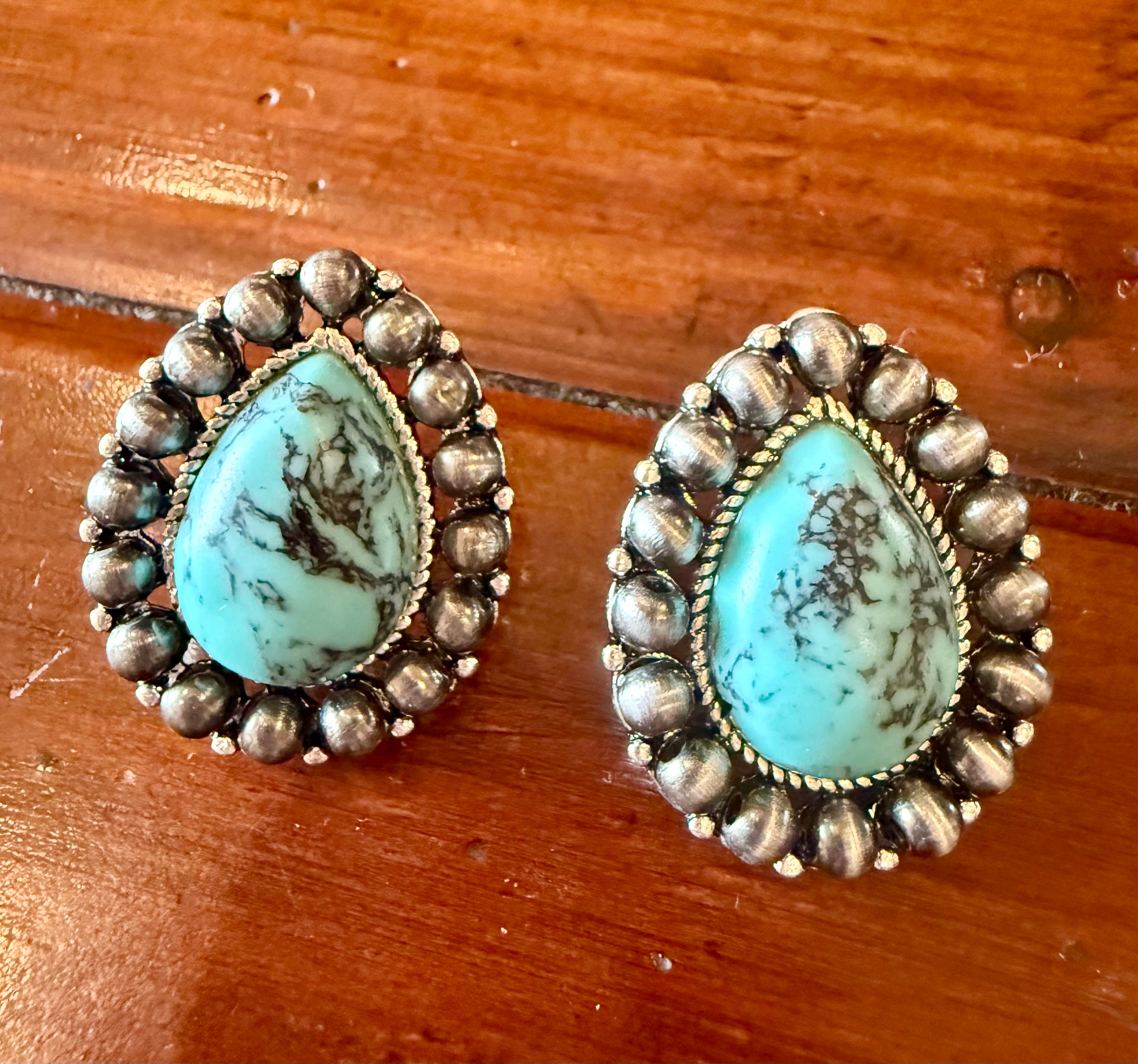 Teardrop Stud Earrings w/ Turquoise Center